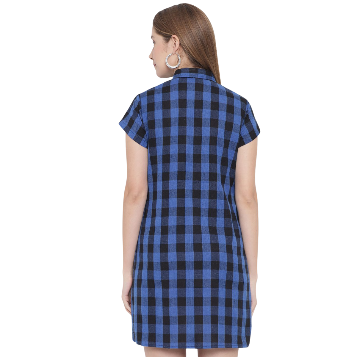 Dark Blue Checkered Plus Size Dress
