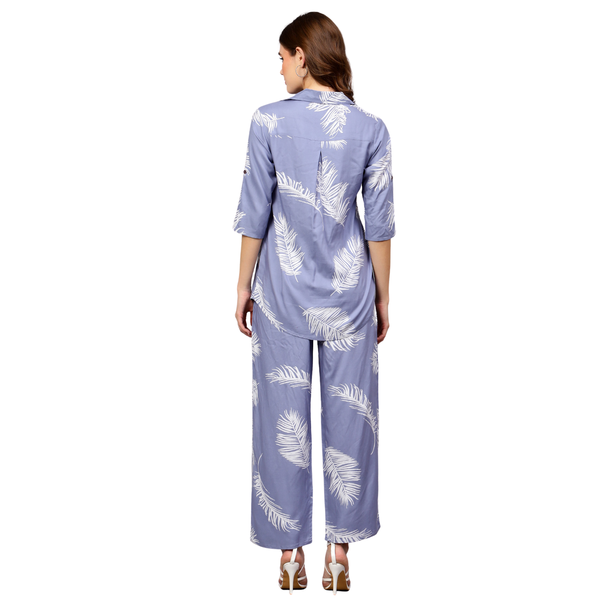 Blue Leaf Print Co-Ord Set