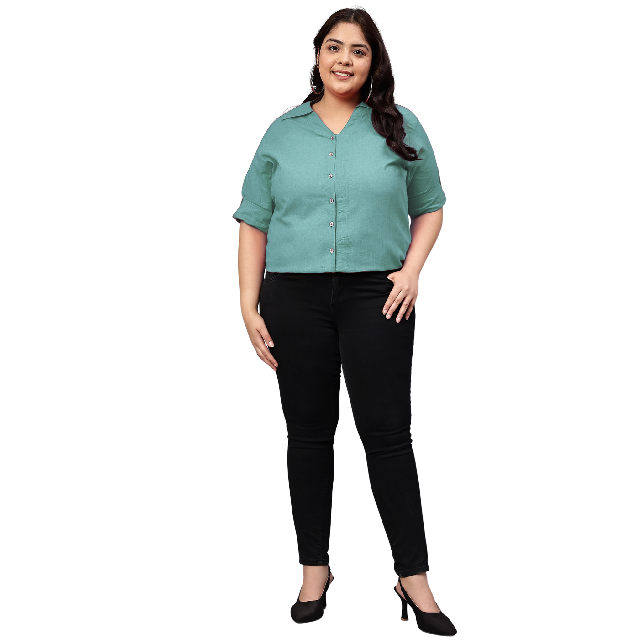 Blue Cotton Longline Plus Size Shirt