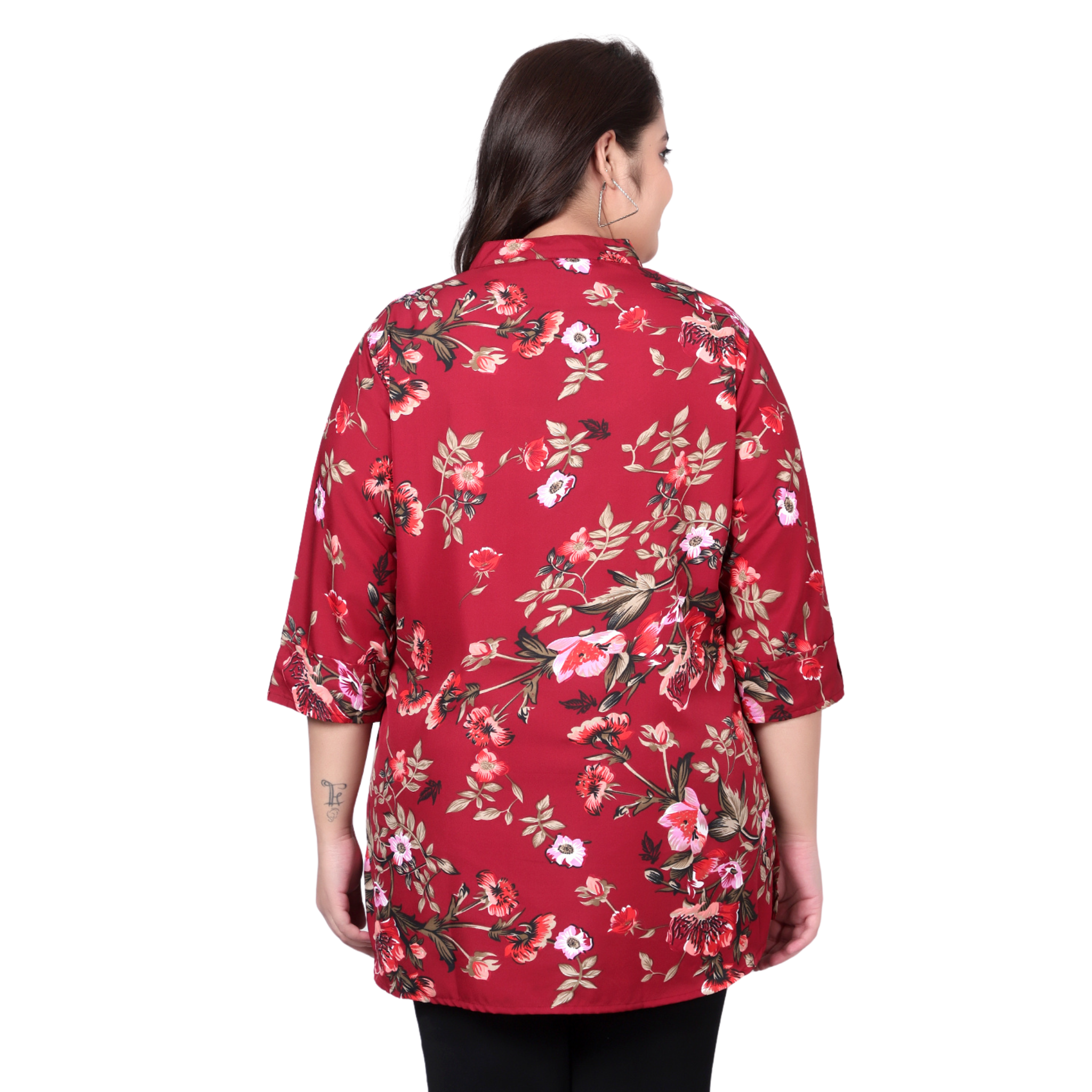 Maroon Floral Print Plus Size Tunic