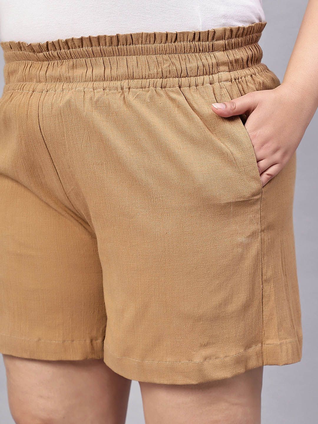 Beige Cotton Plus Size Shorts — view 7