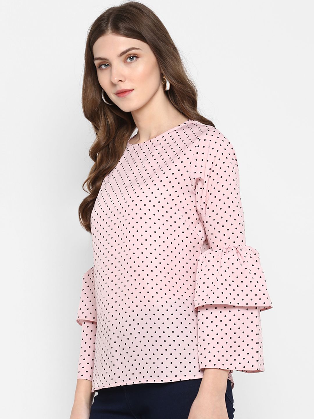Pink Polka Dot Flared Top — view 9