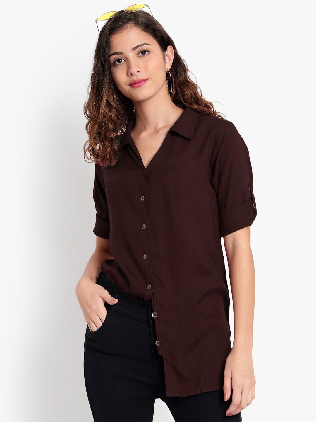 Brown Longline Plus Size Shirt — view 14