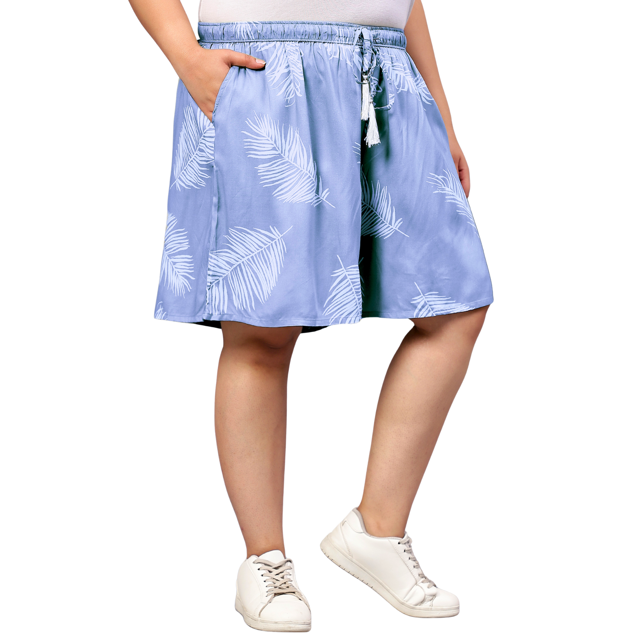 Blue Leaf Plus Size Flared Shorts