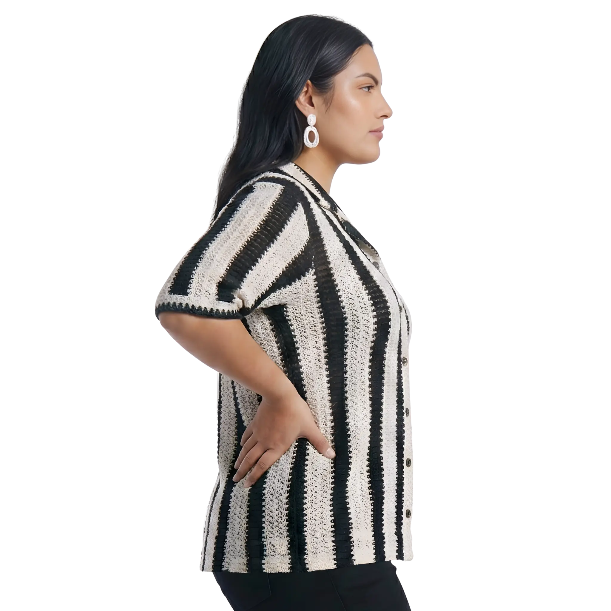 Black And White Stripe Crochet Shirt