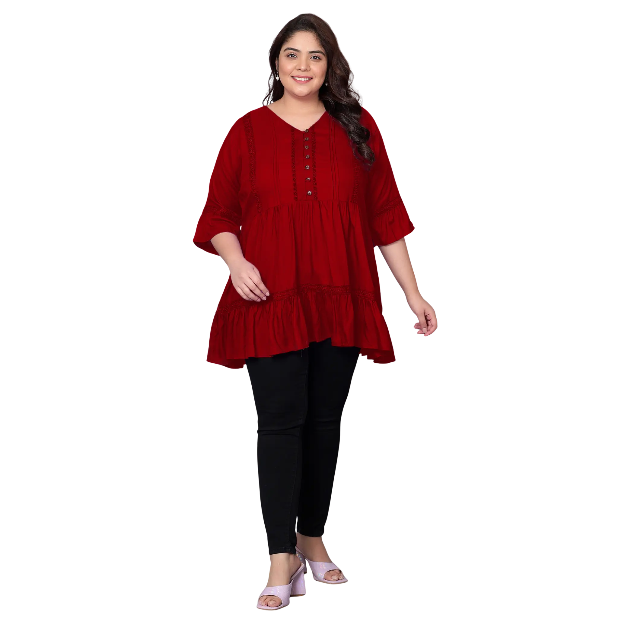 Maroon Lace Plus Size Tunic