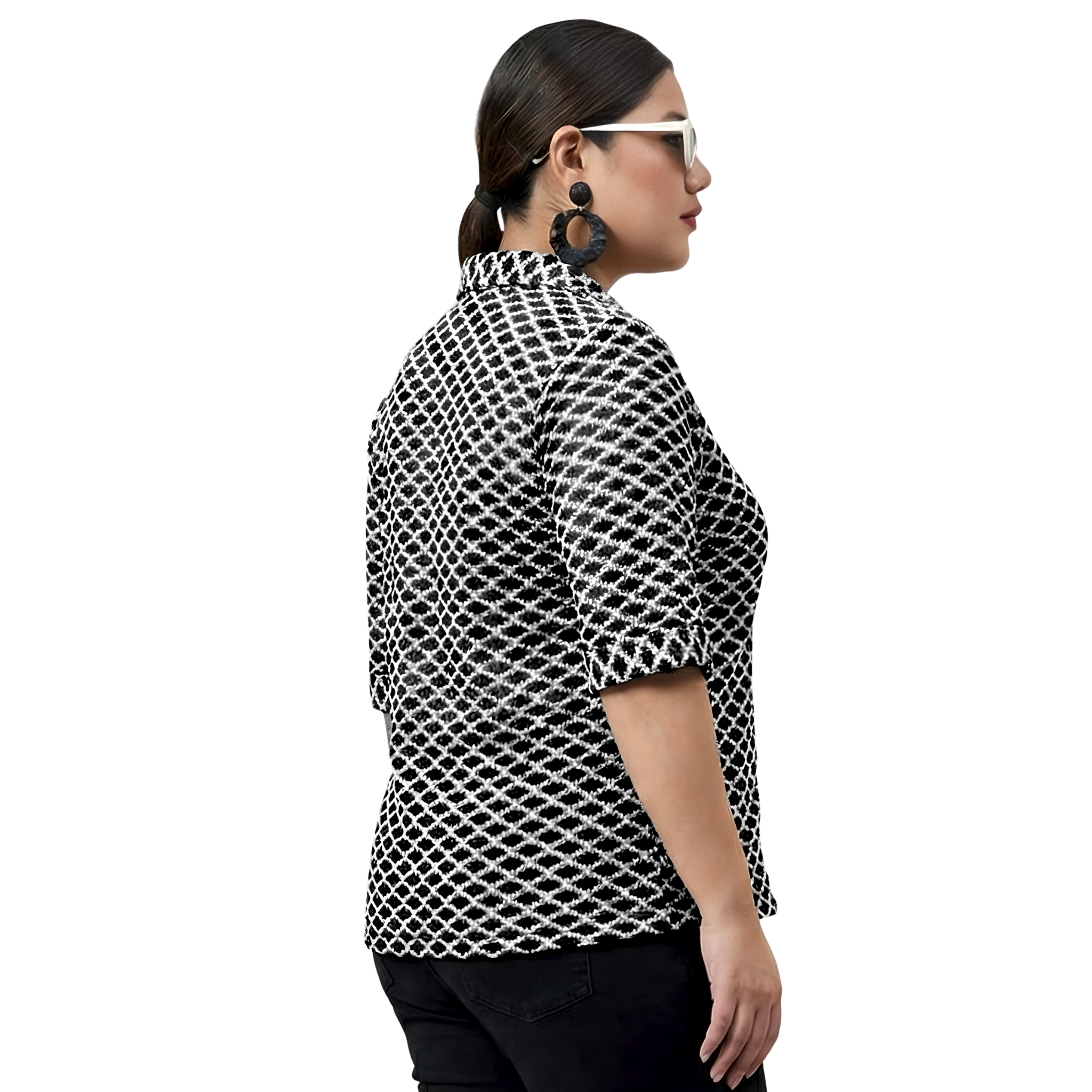 Black And White Diamond Crochet Shirt