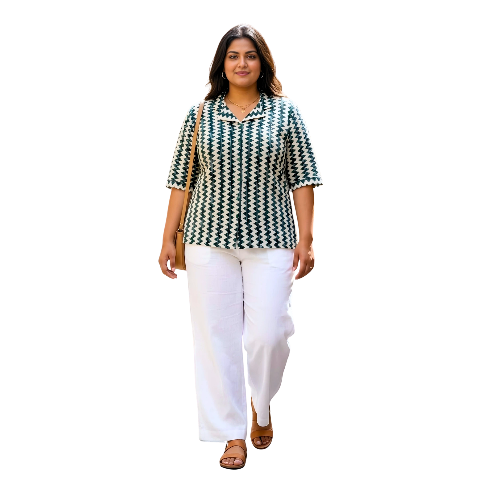 Green and White Zigzag Crochet Shirt