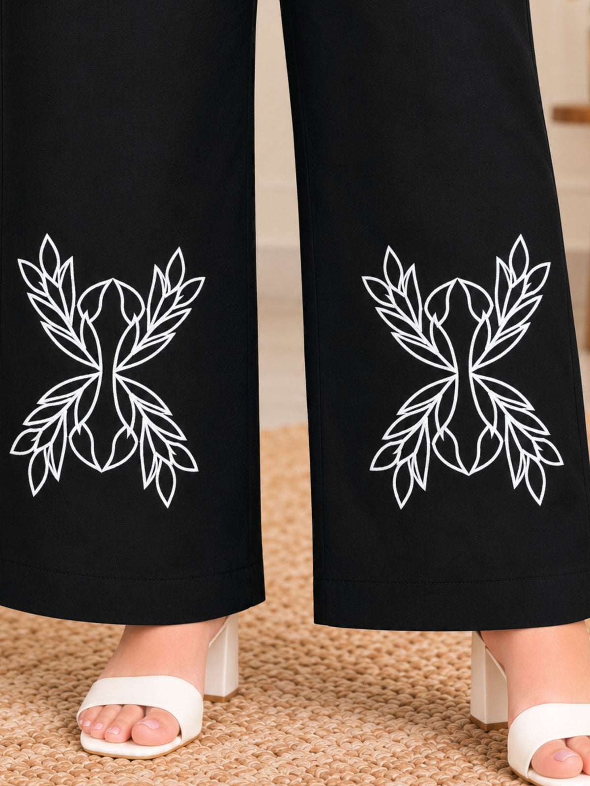 Black Embroidered Plus Size Trousers