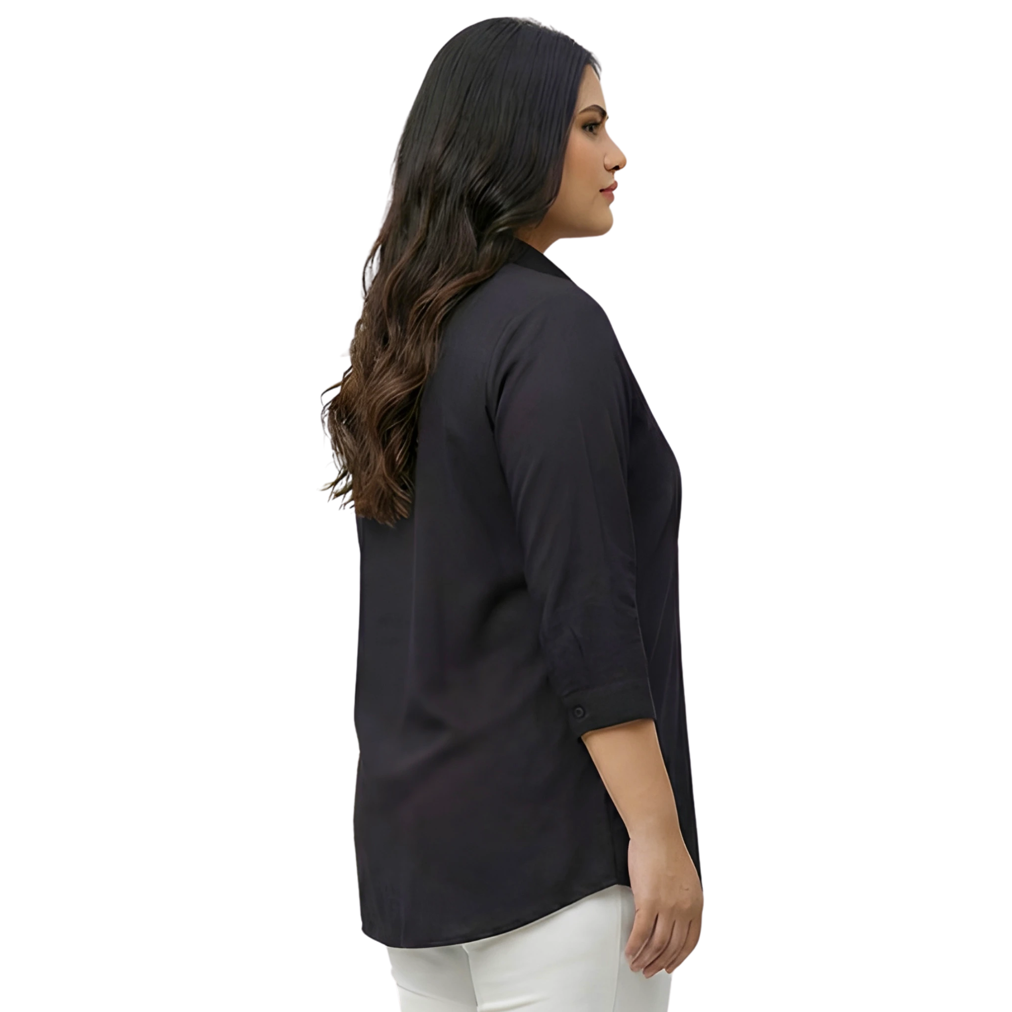 Black Rayon Concealed Plus Size Tunic
