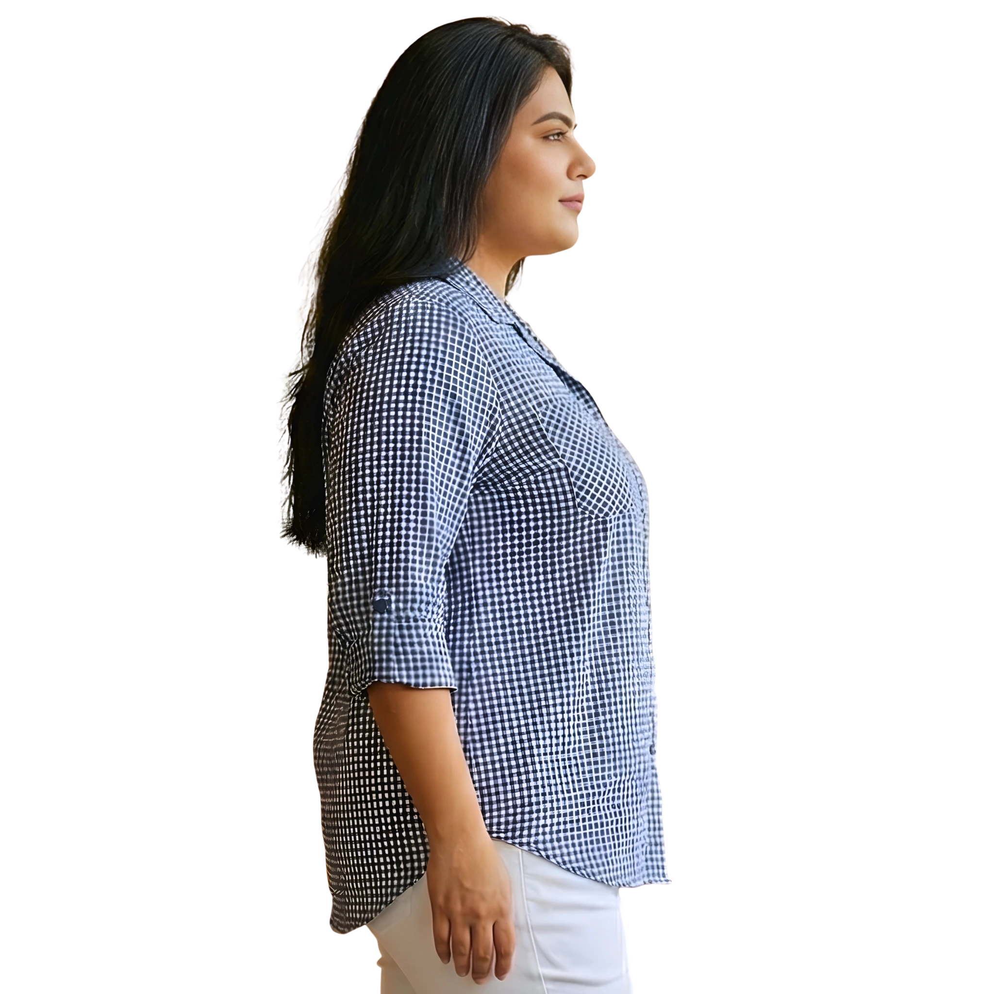 Blue Woolen Checkered Plus Size Shirt