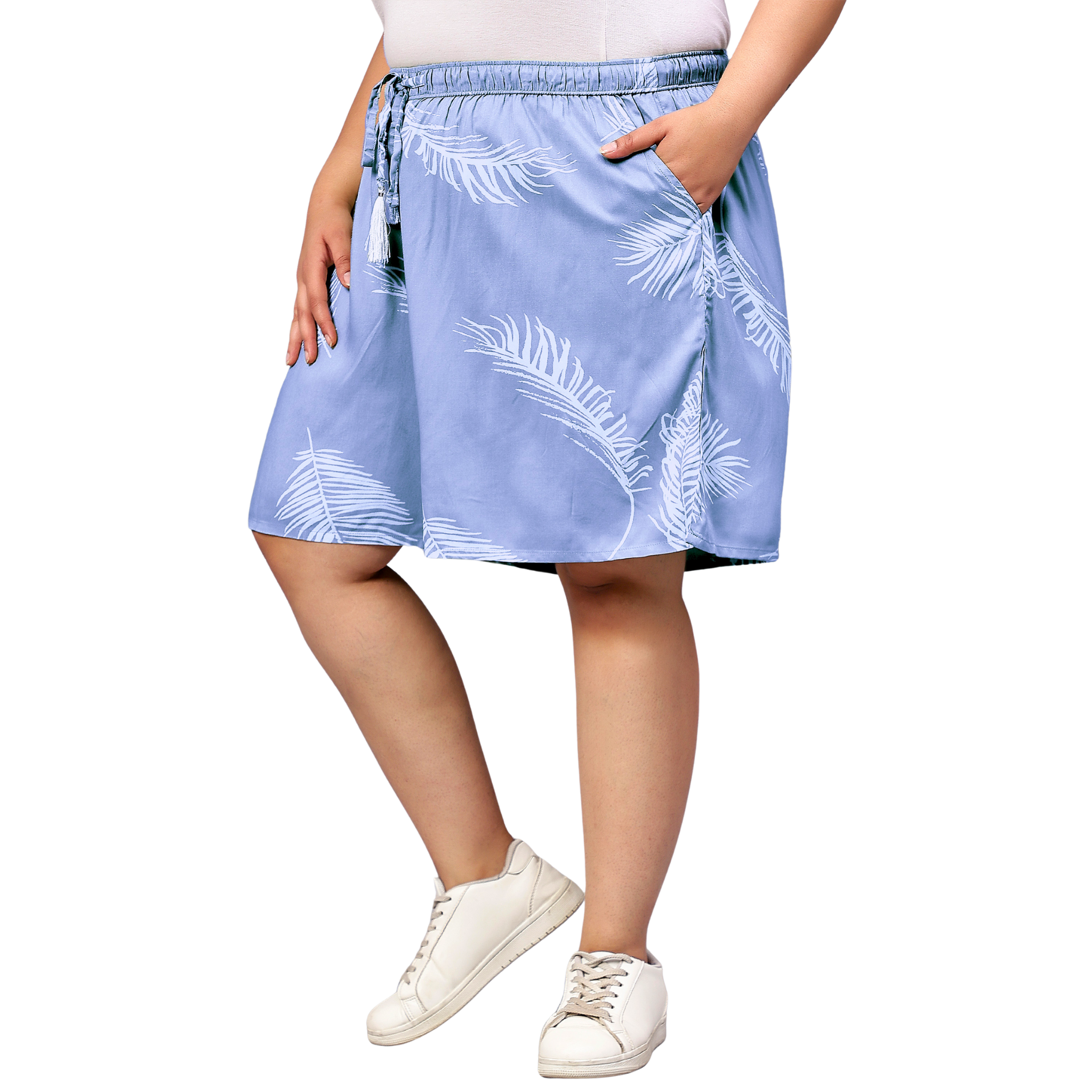 Blue Leaf Plus Size Flared Shorts