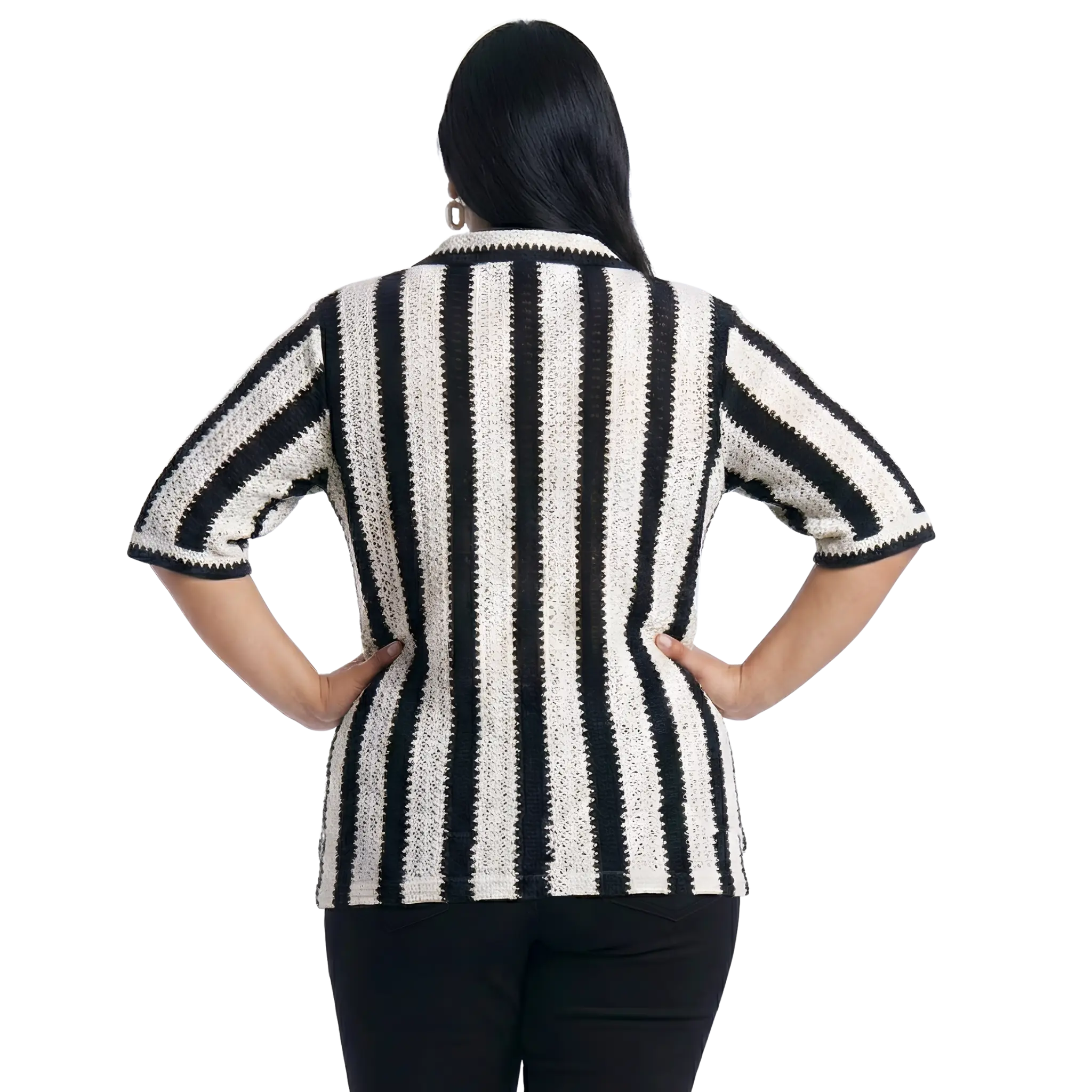 Black And White Stripe Crochet Shirt