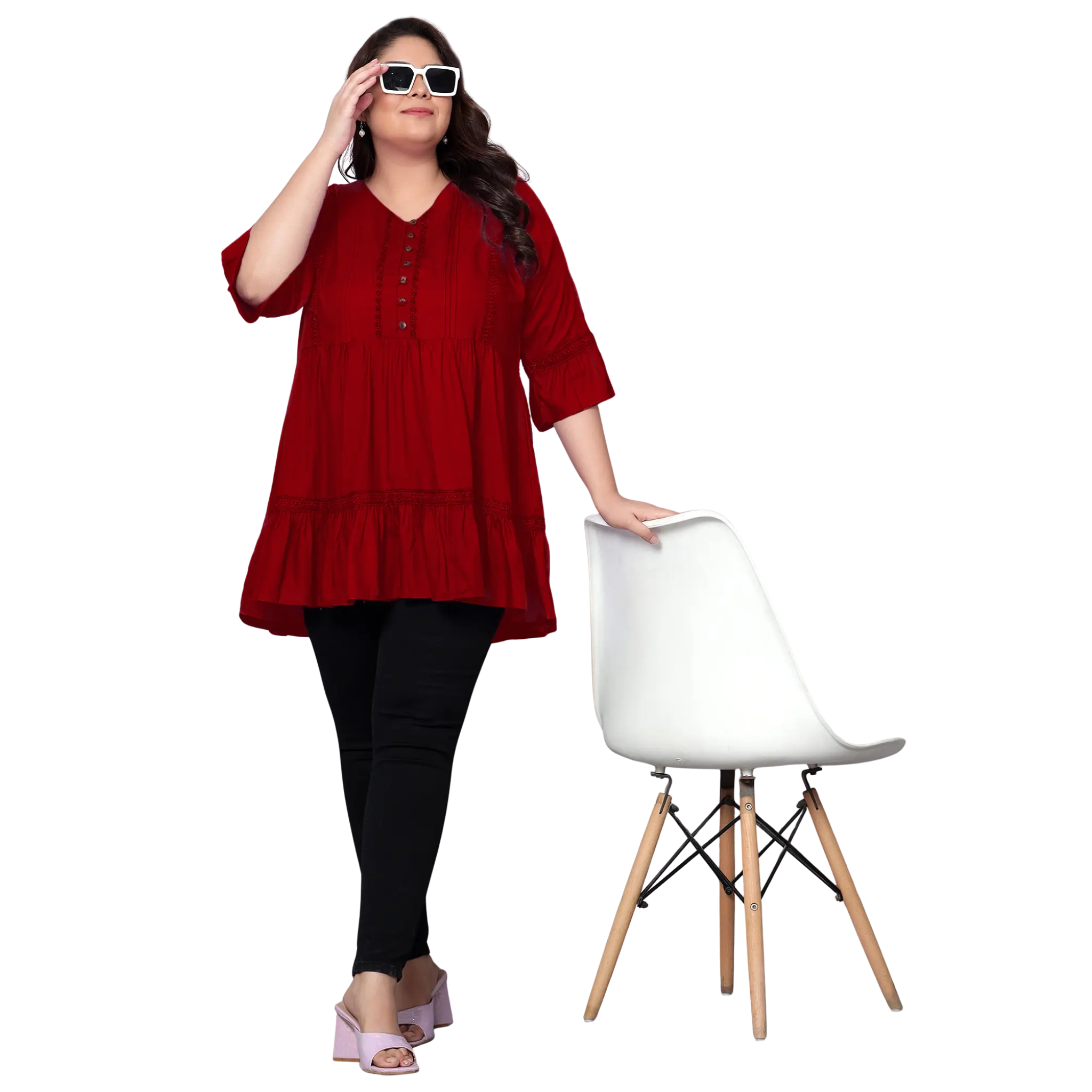 Maroon Lace Plus Size Tunic