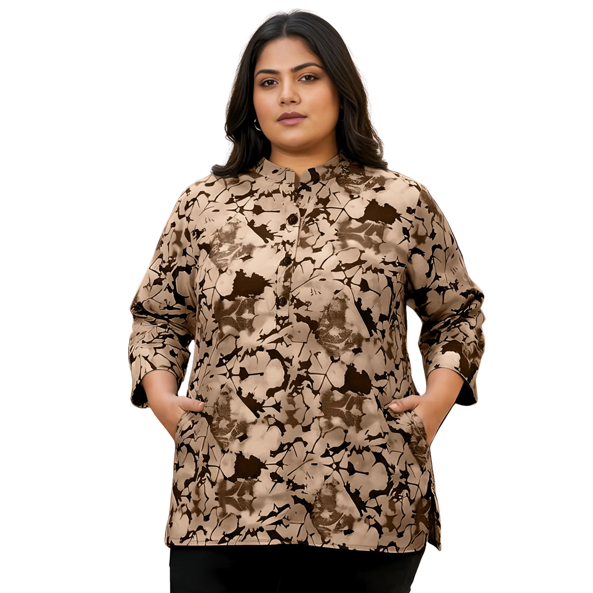 Brown Abstract Print Plus Size Tunic