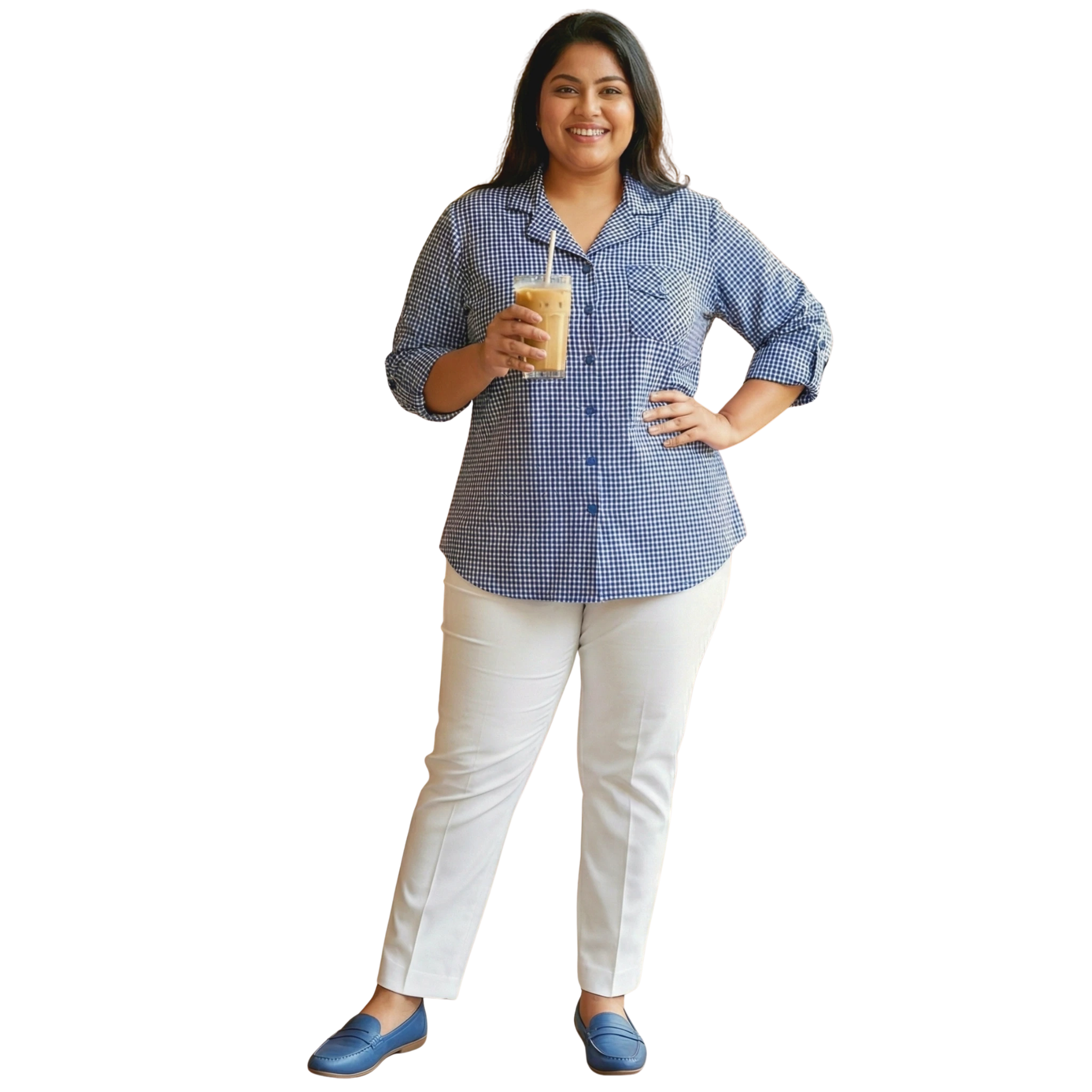 Blue Woolen Checkered Plus Size Shirt