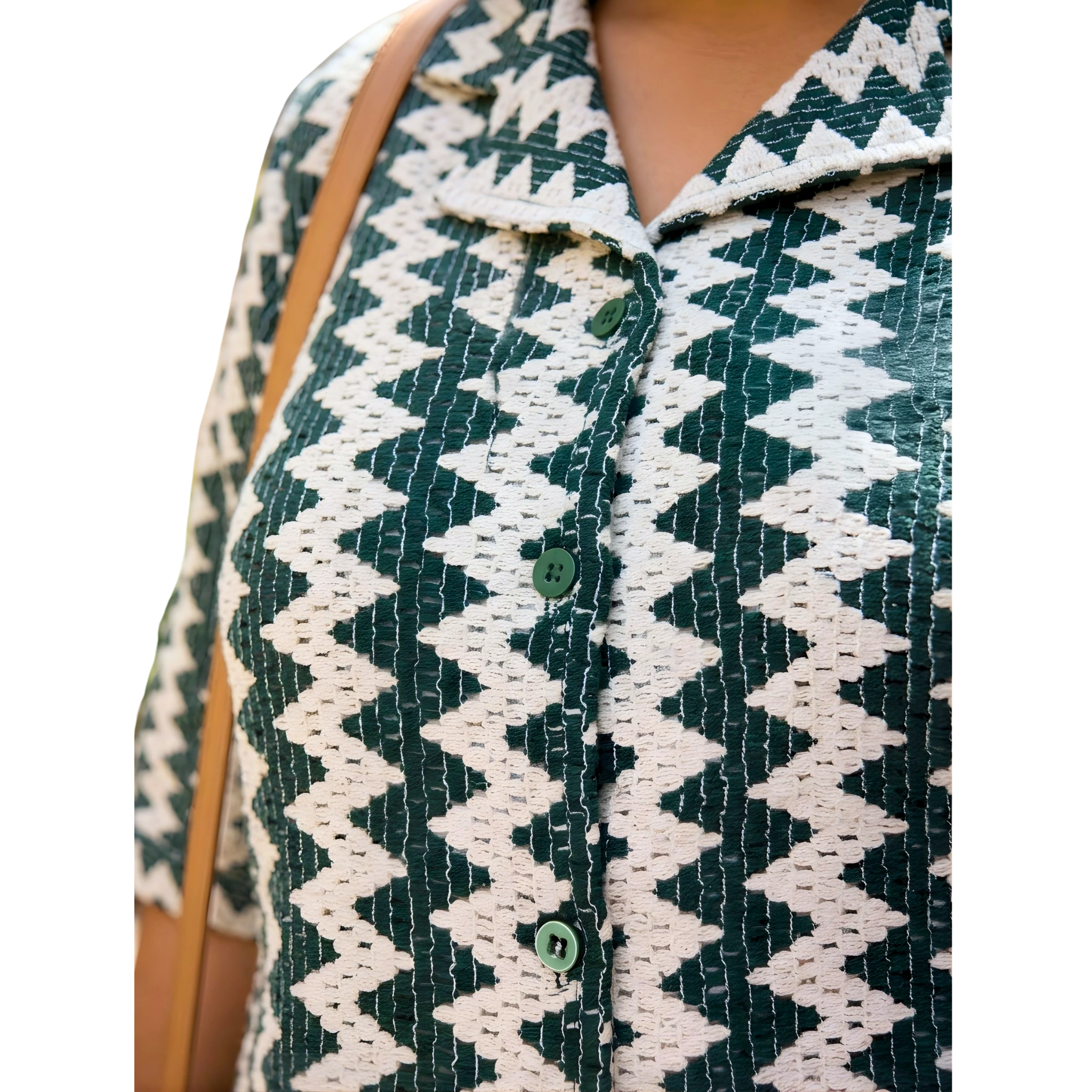 Green and White Zigzag Crochet Shirt