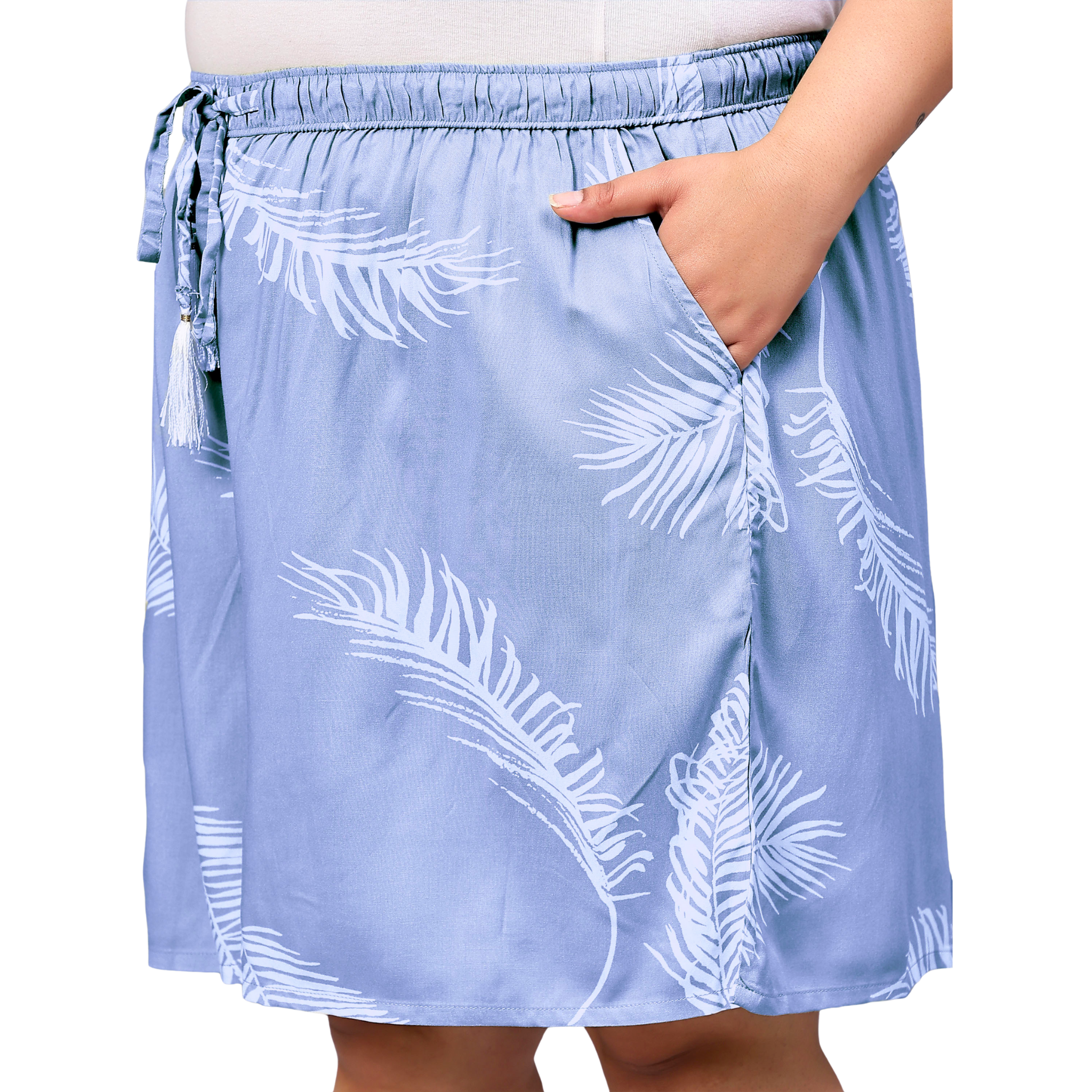Blue Leaf Plus Size Flared Shorts
