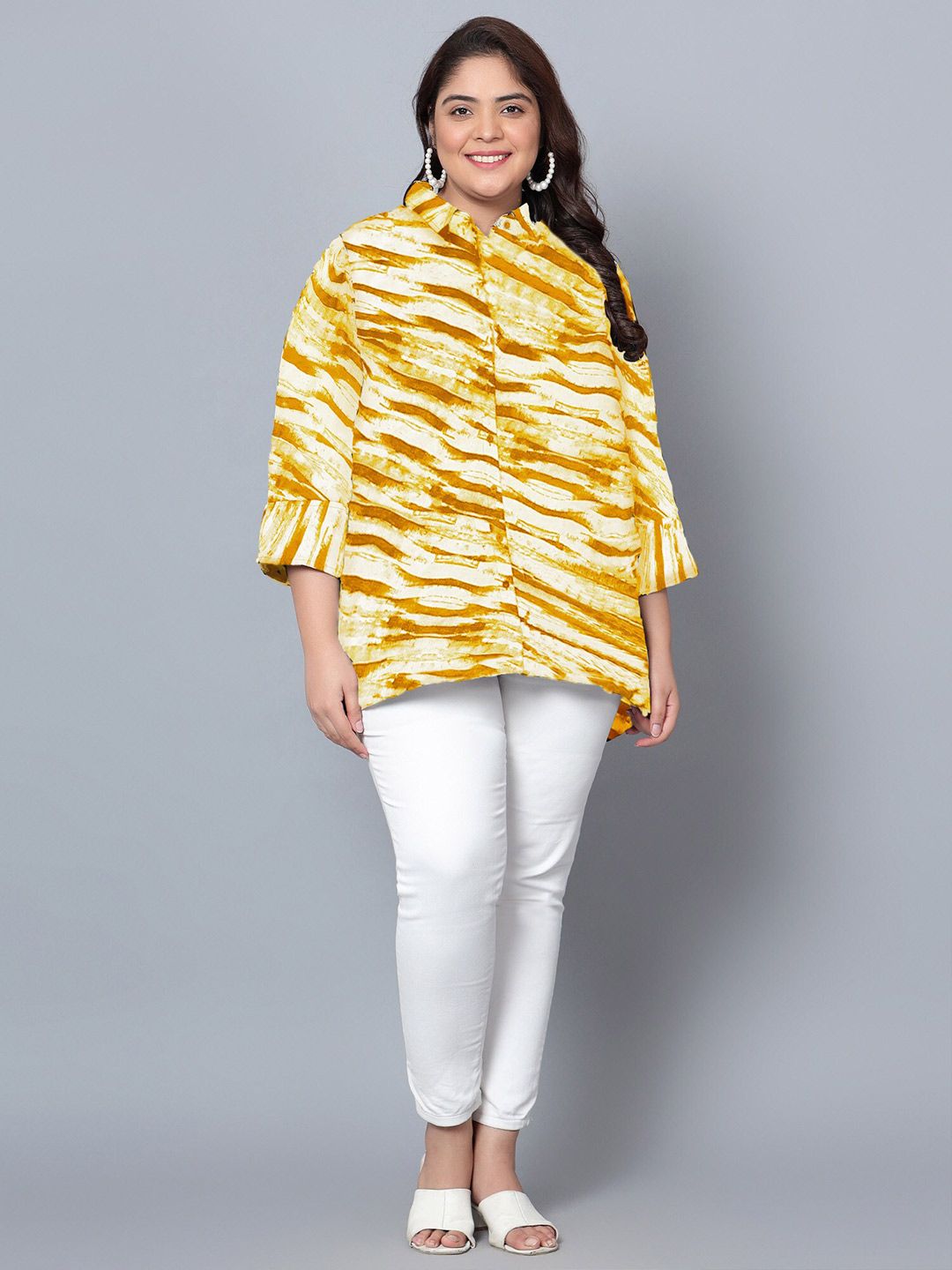 Yellow Leheriya Print Plus Size Shirt — view 6