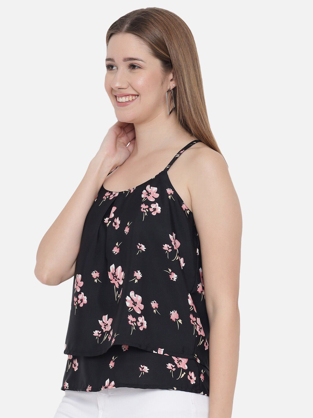 Black Floral Strap Top — view 11