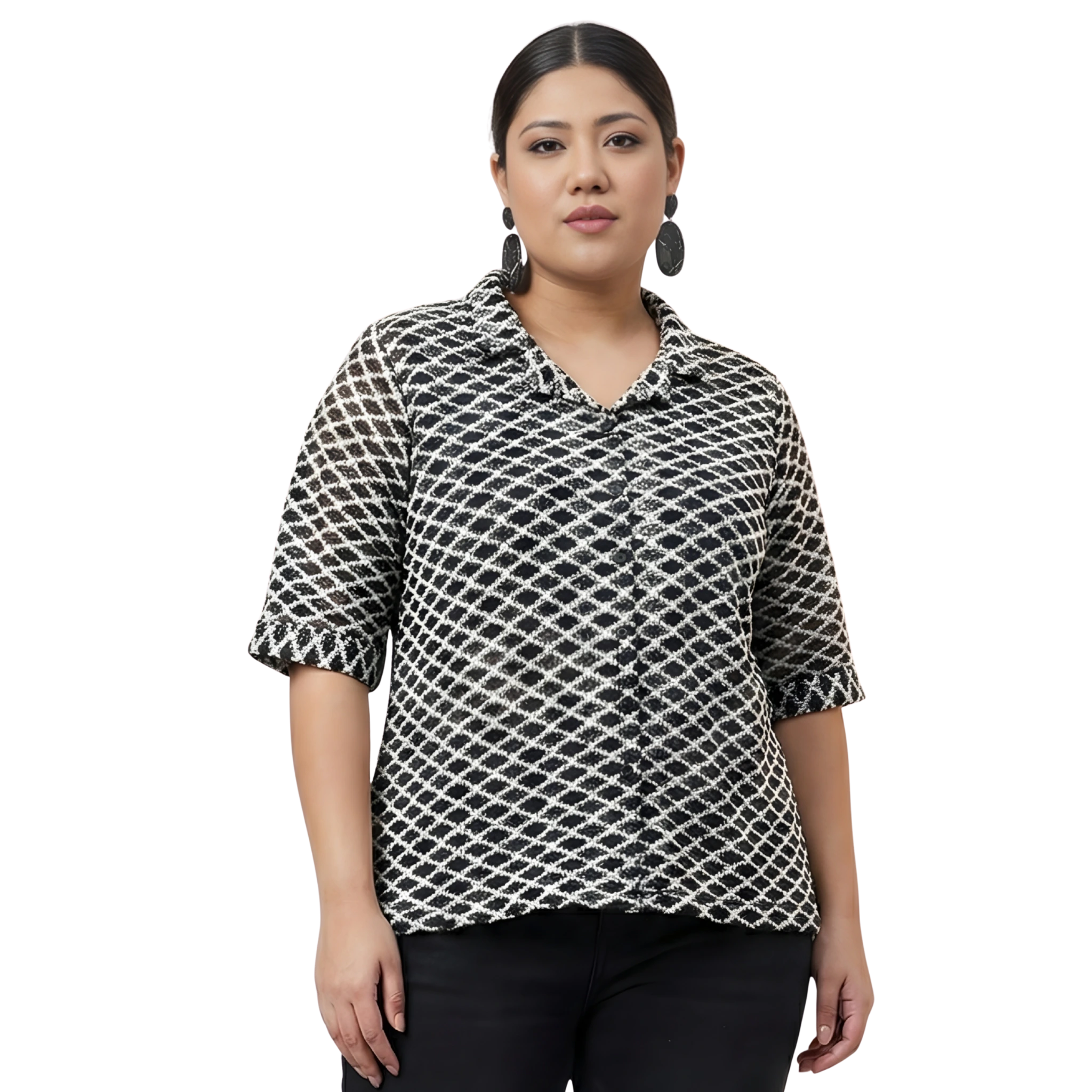 Black And White Diamond Crochet Shirt