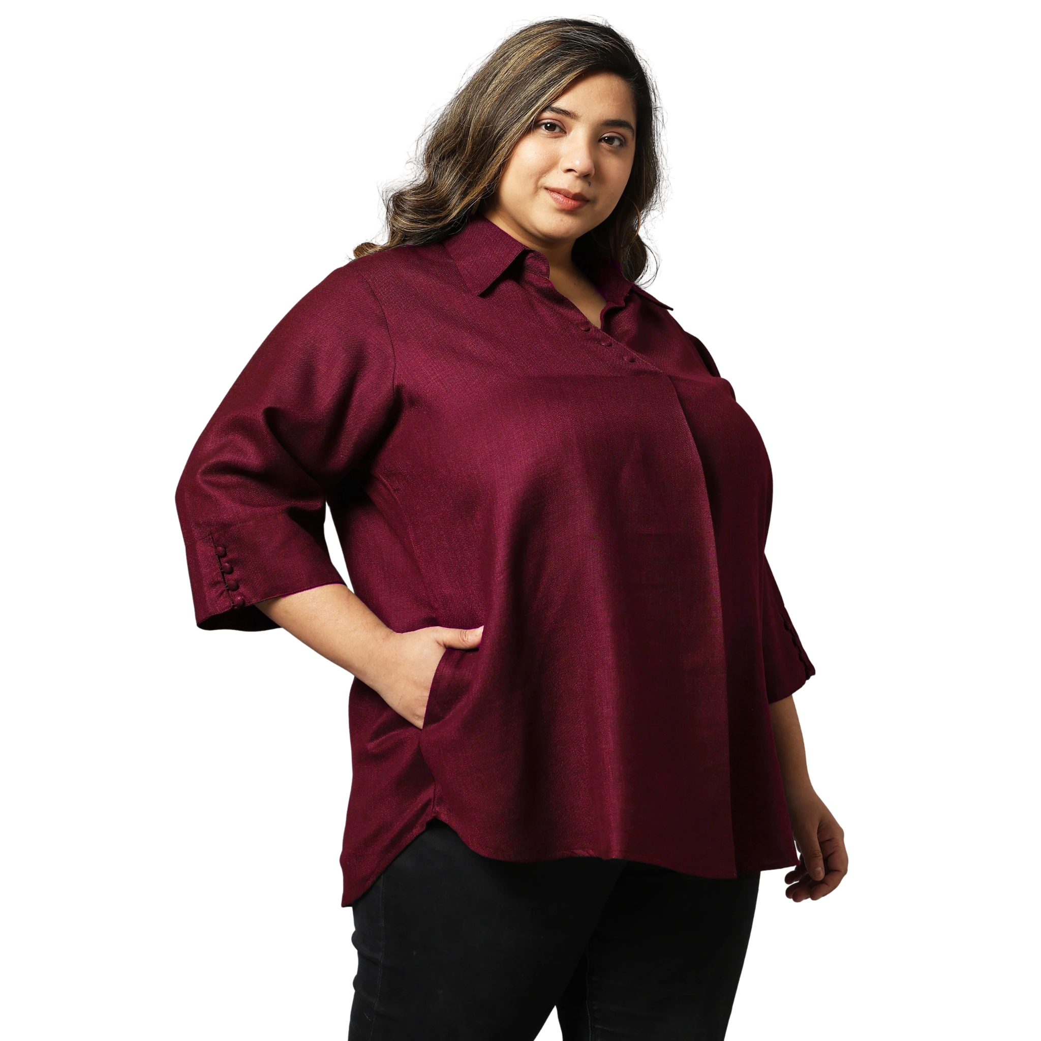 Maroon Woolen Blend Plus Size Tunic