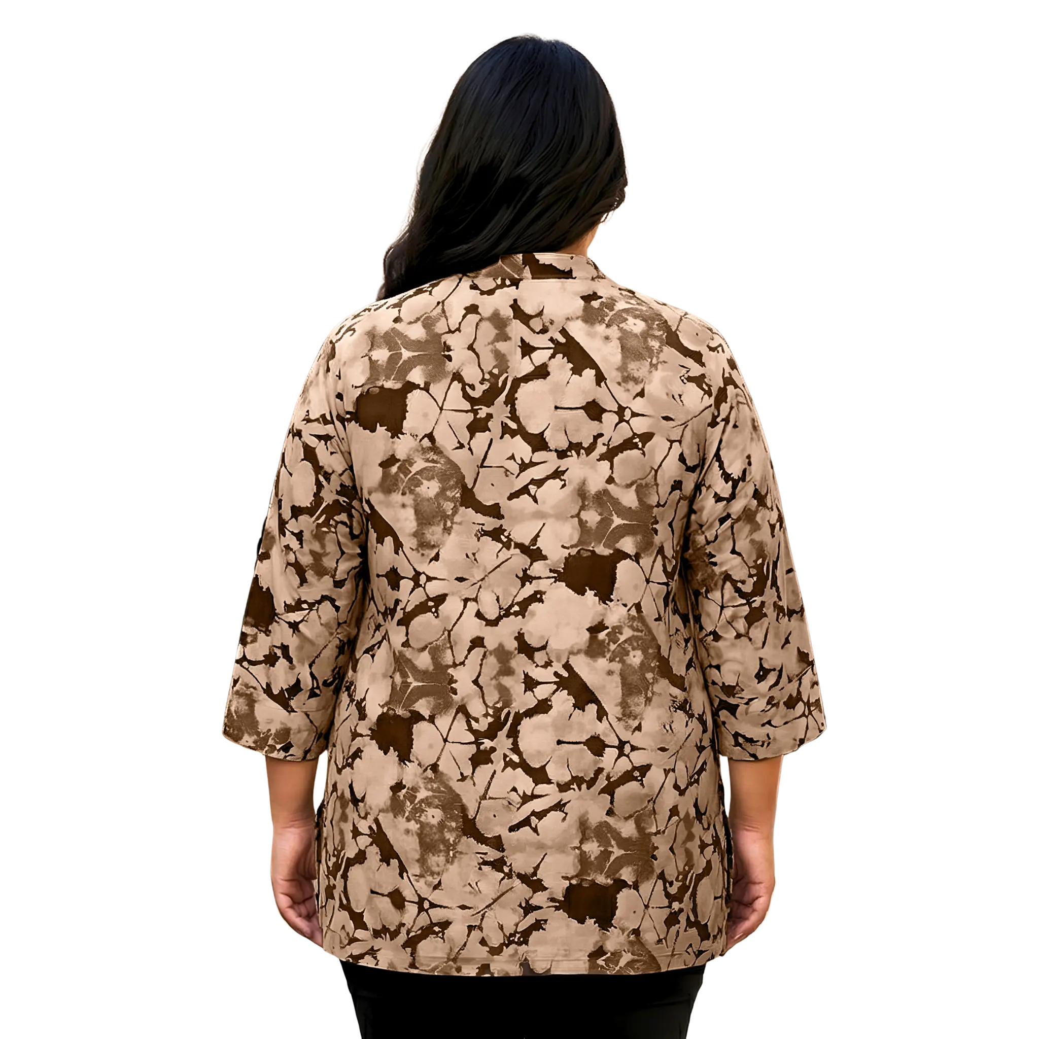 Brown Abstract Print Plus Size Tunic