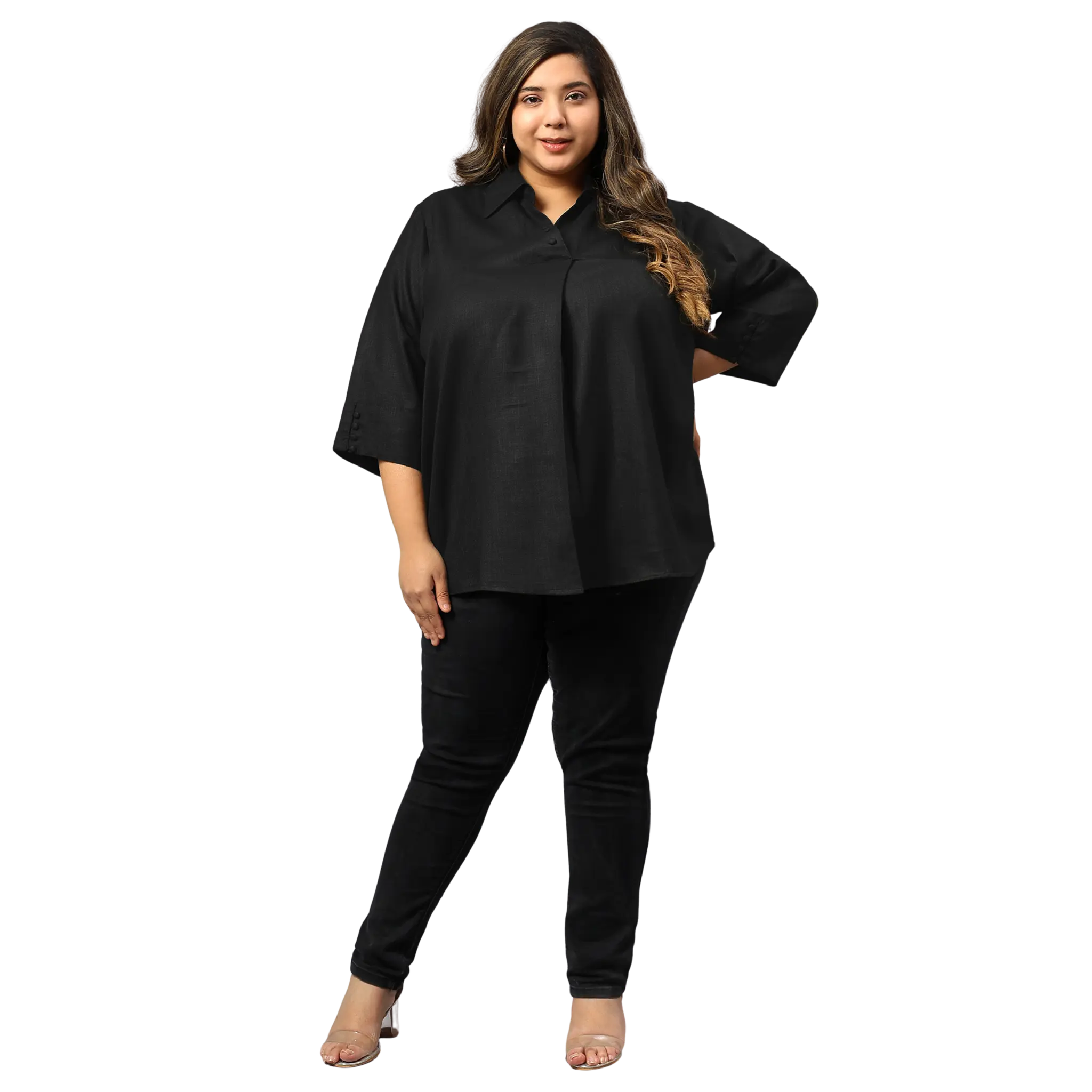 Black Woolen Blend Plus Size Tunic