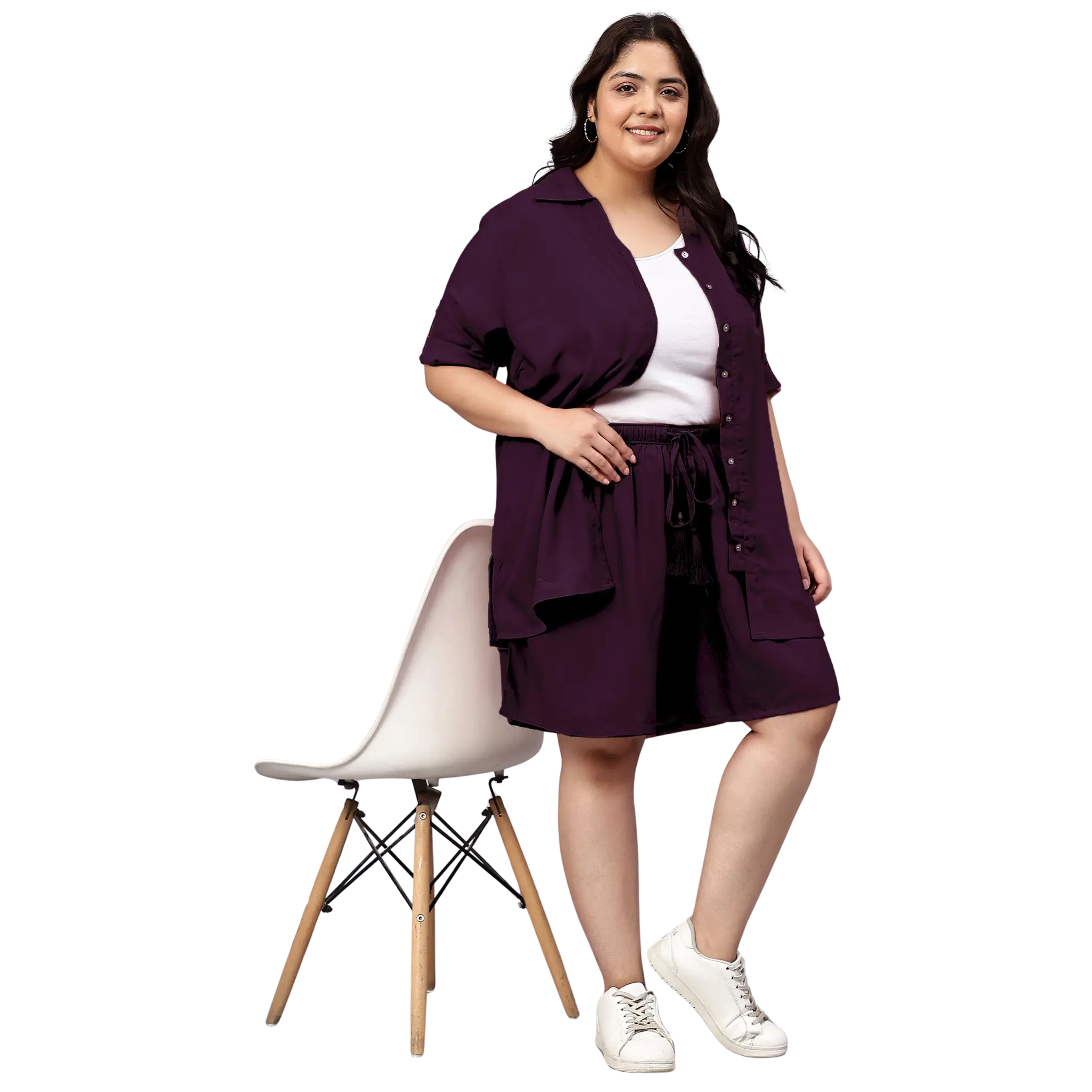 Purple Solid Shirt And Short Set