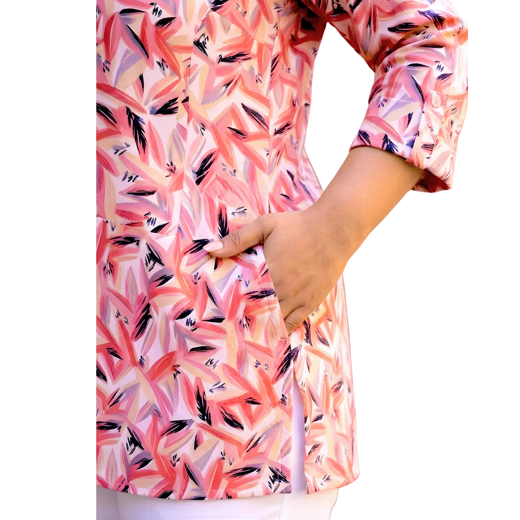 White and Pink Abstract Print Plus Size Tunic