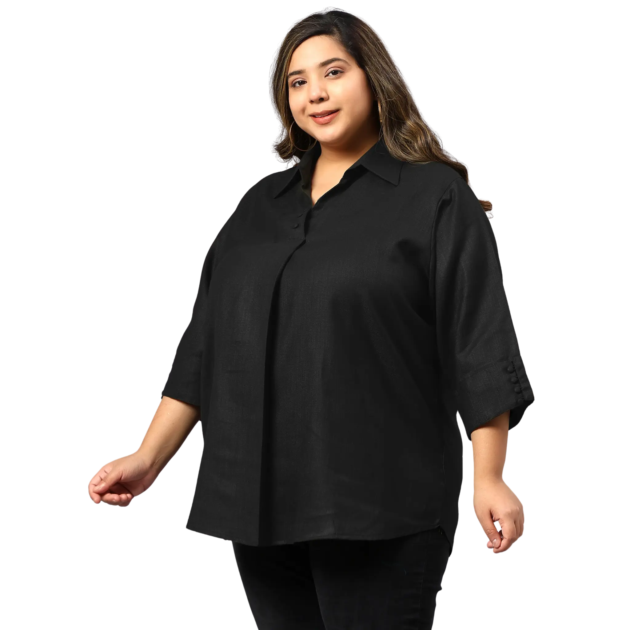 Black Woolen Blend Plus Size Tunic