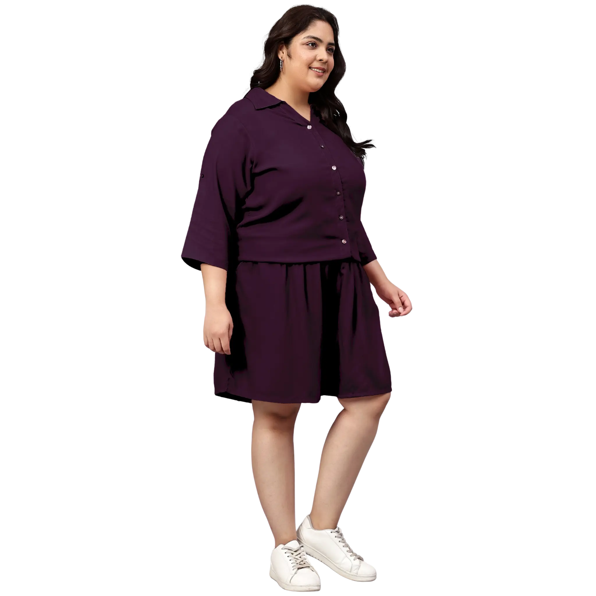 Purple Solid Shirt And Short Set