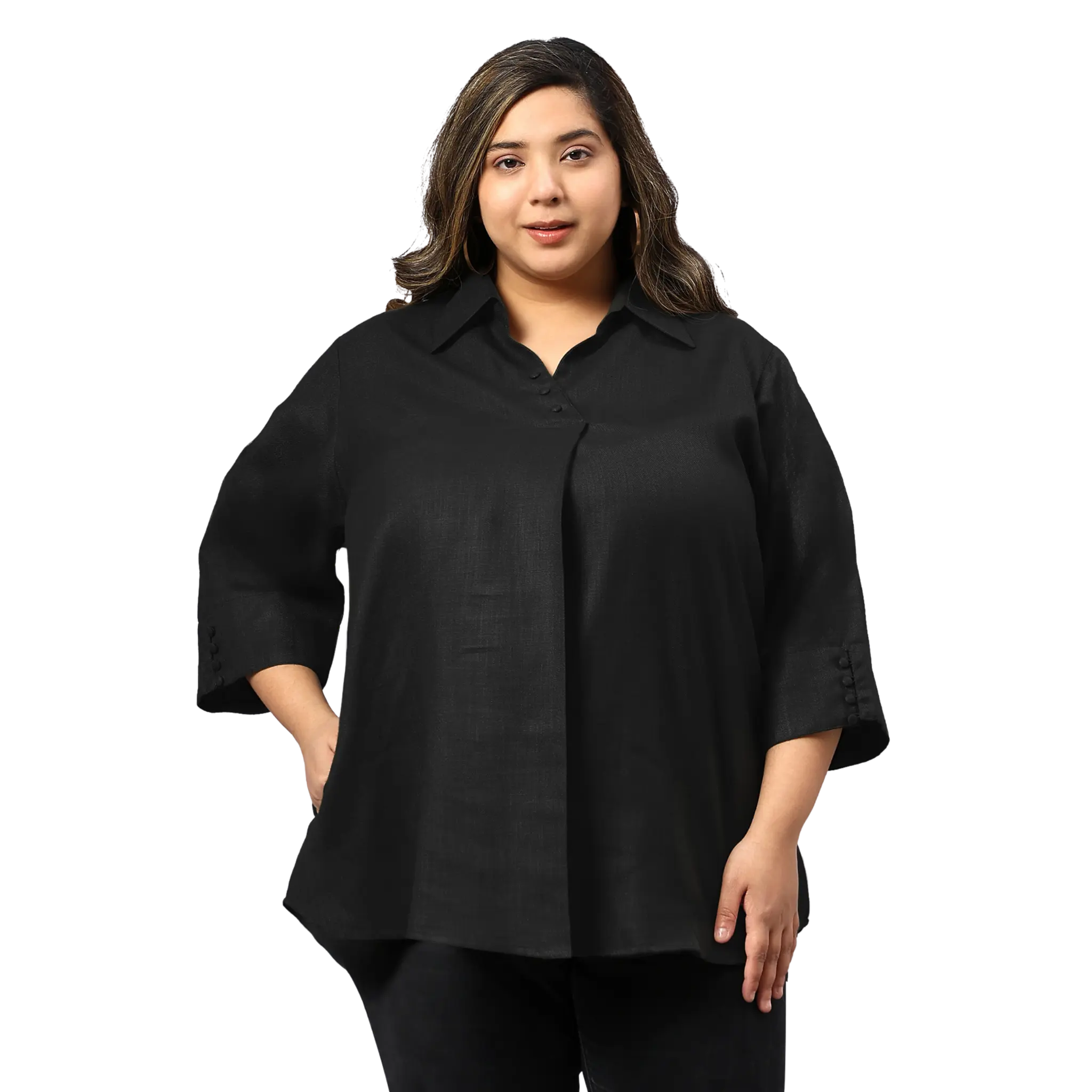 Black Woolen Blend Plus Size Tunic