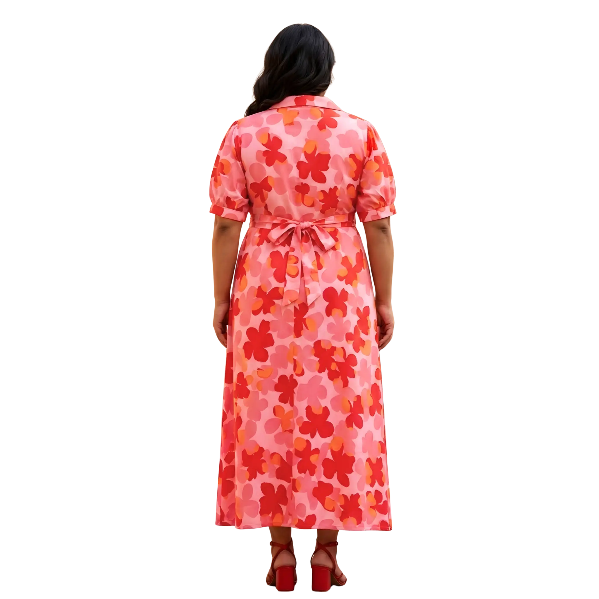 Red and Orange Floral Print Plus Size Dress