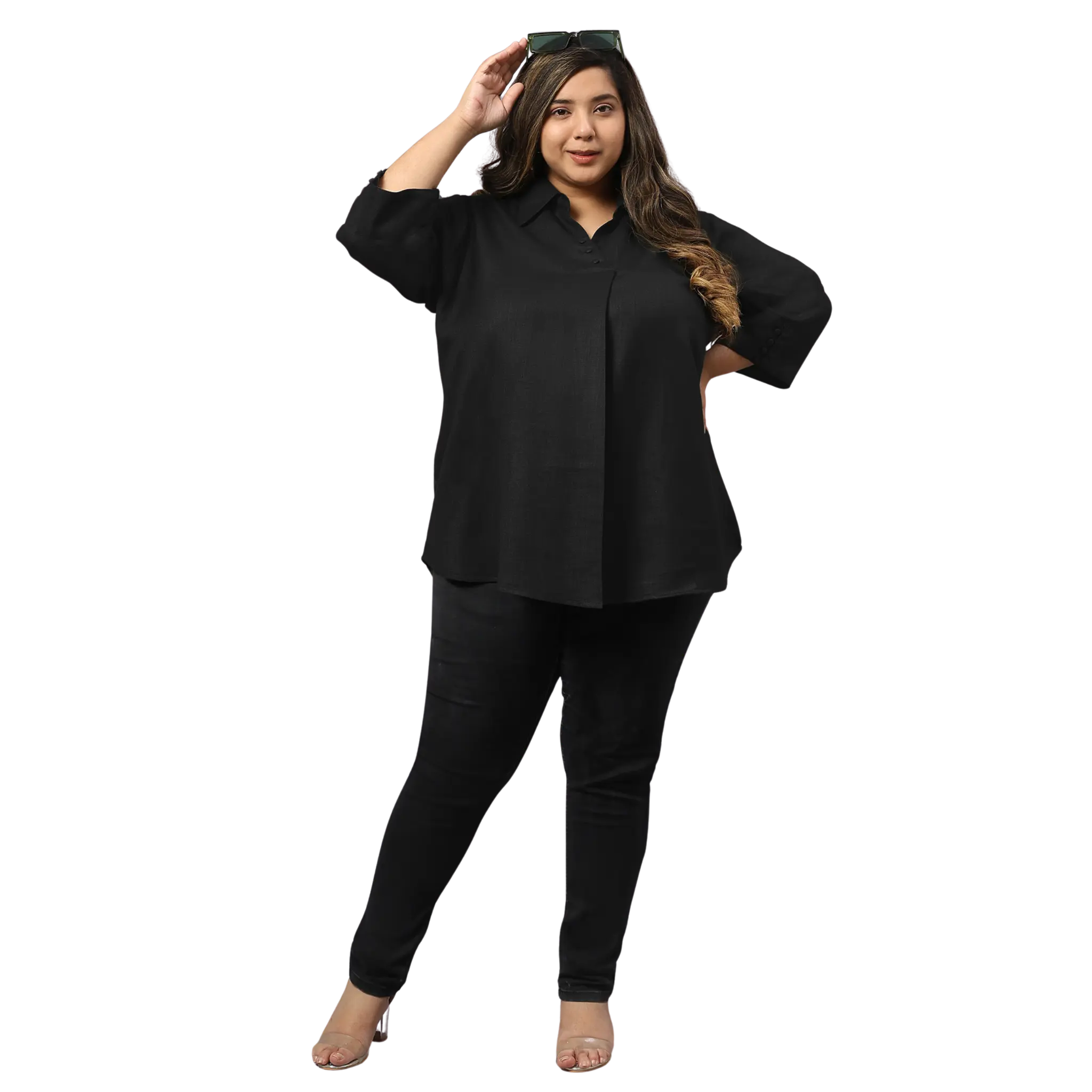 Black Woolen Blend Plus Size Tunic