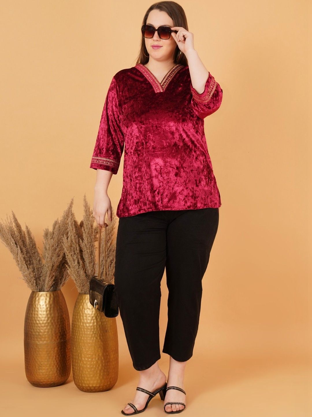 Maroon Velvet Plus Size Tunic — view 5