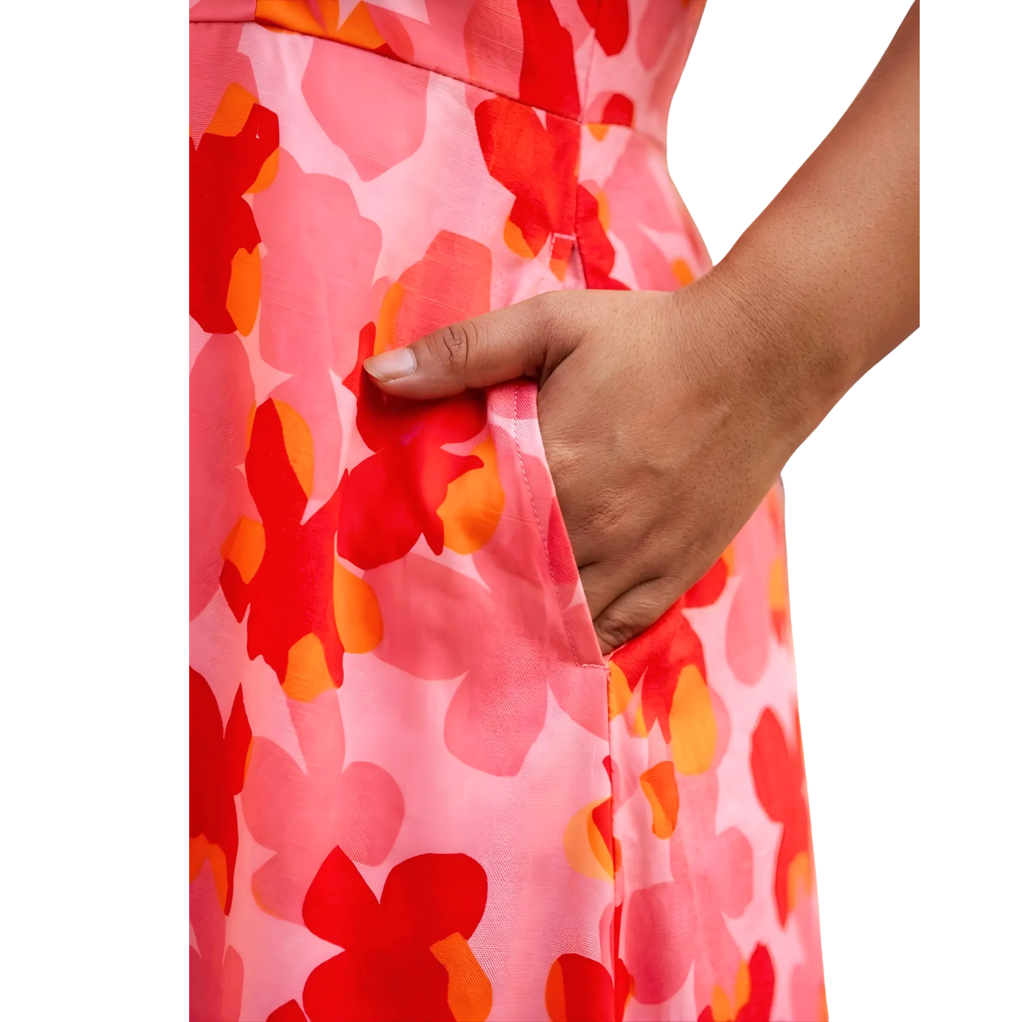 Red and Orange Floral Print Plus Size Dress