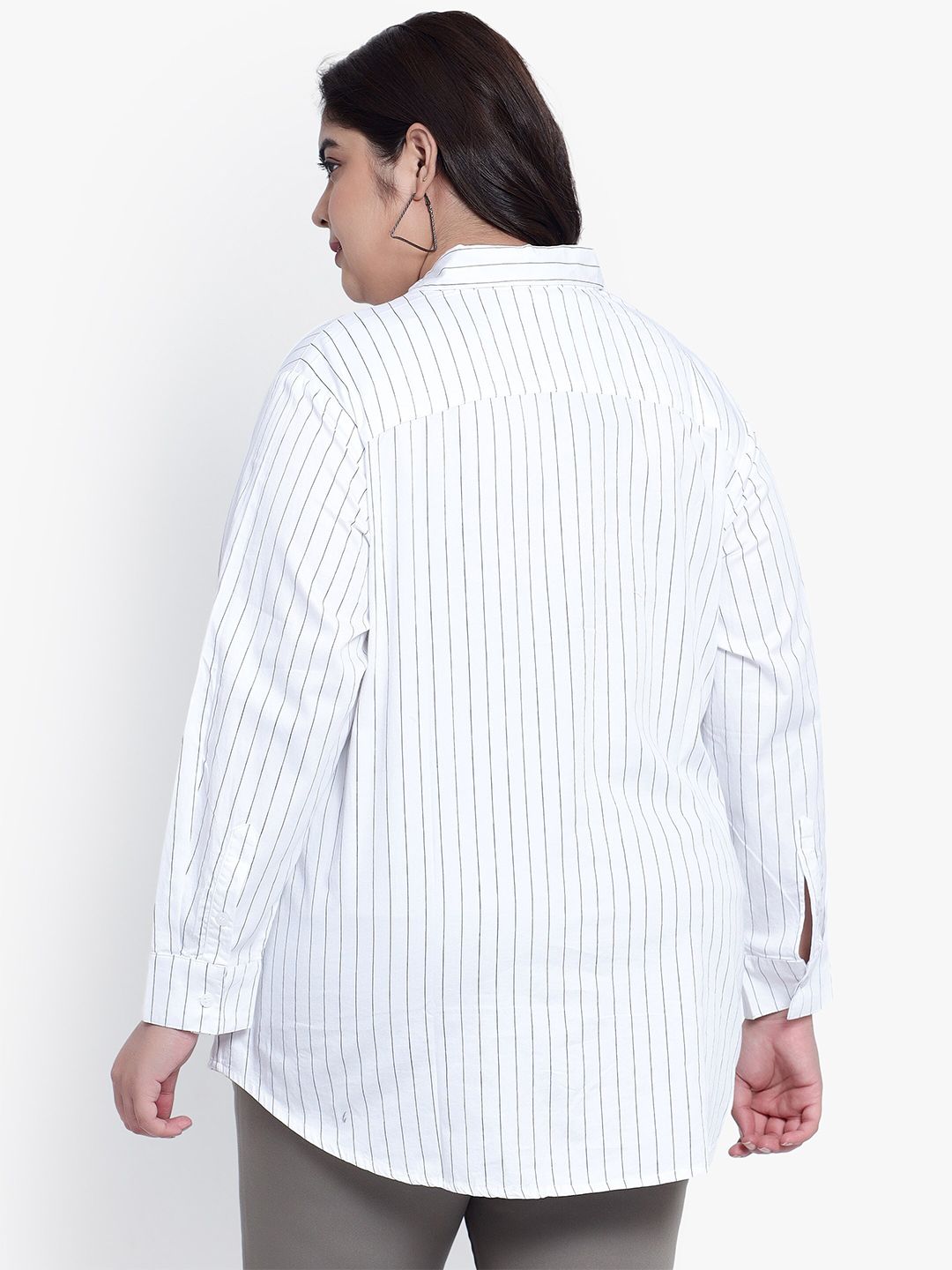 White Stripe Formal Plus Size Shirt — view 5