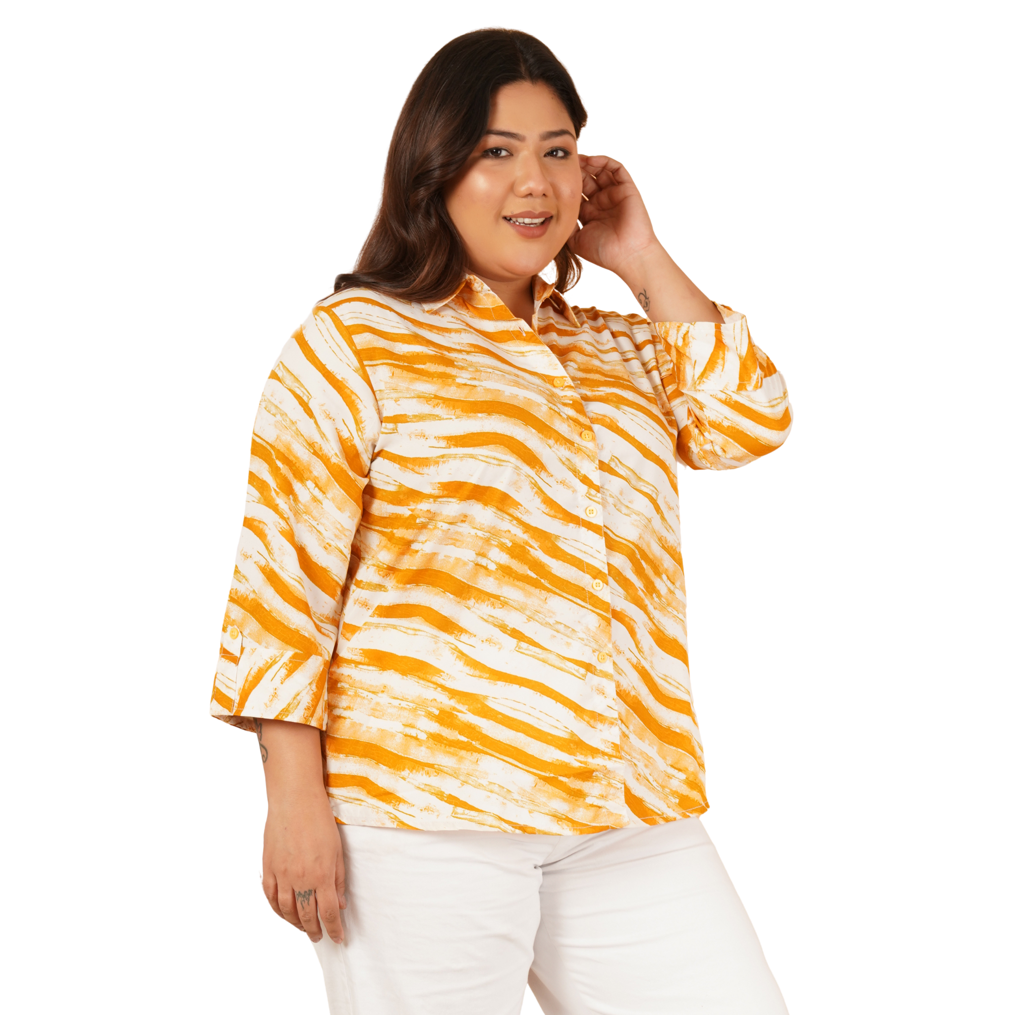 Yellow Leheriya Print Plus Size Shirt