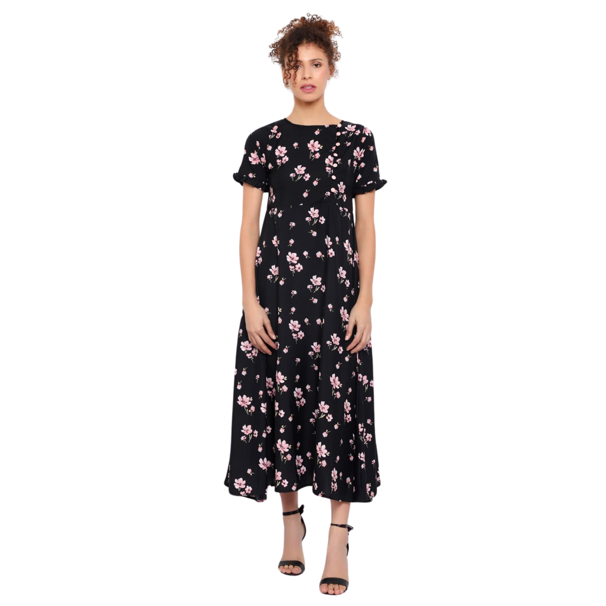 Black and Pink Floral Print Dress