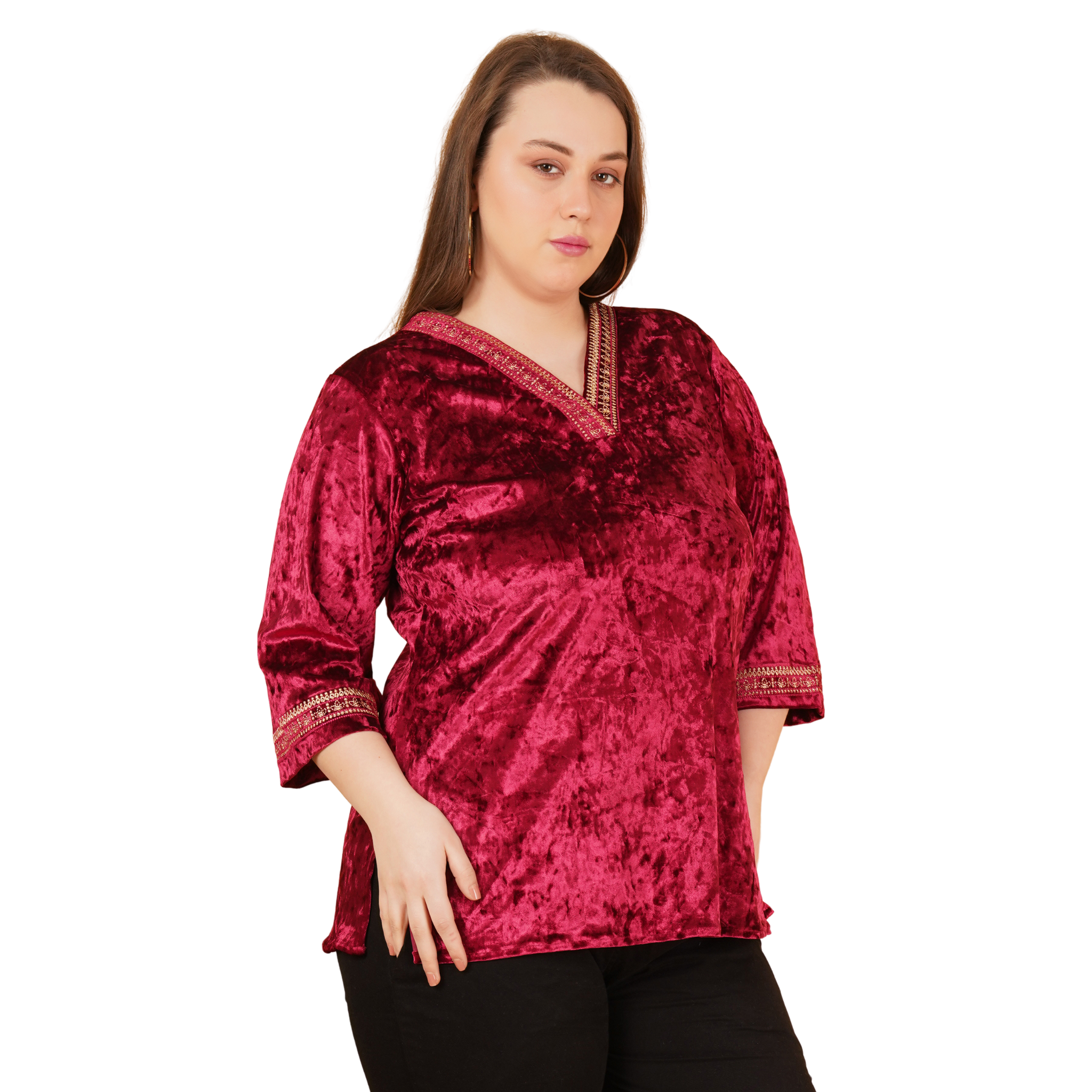 Maroon Velvet Plus Size Tunic