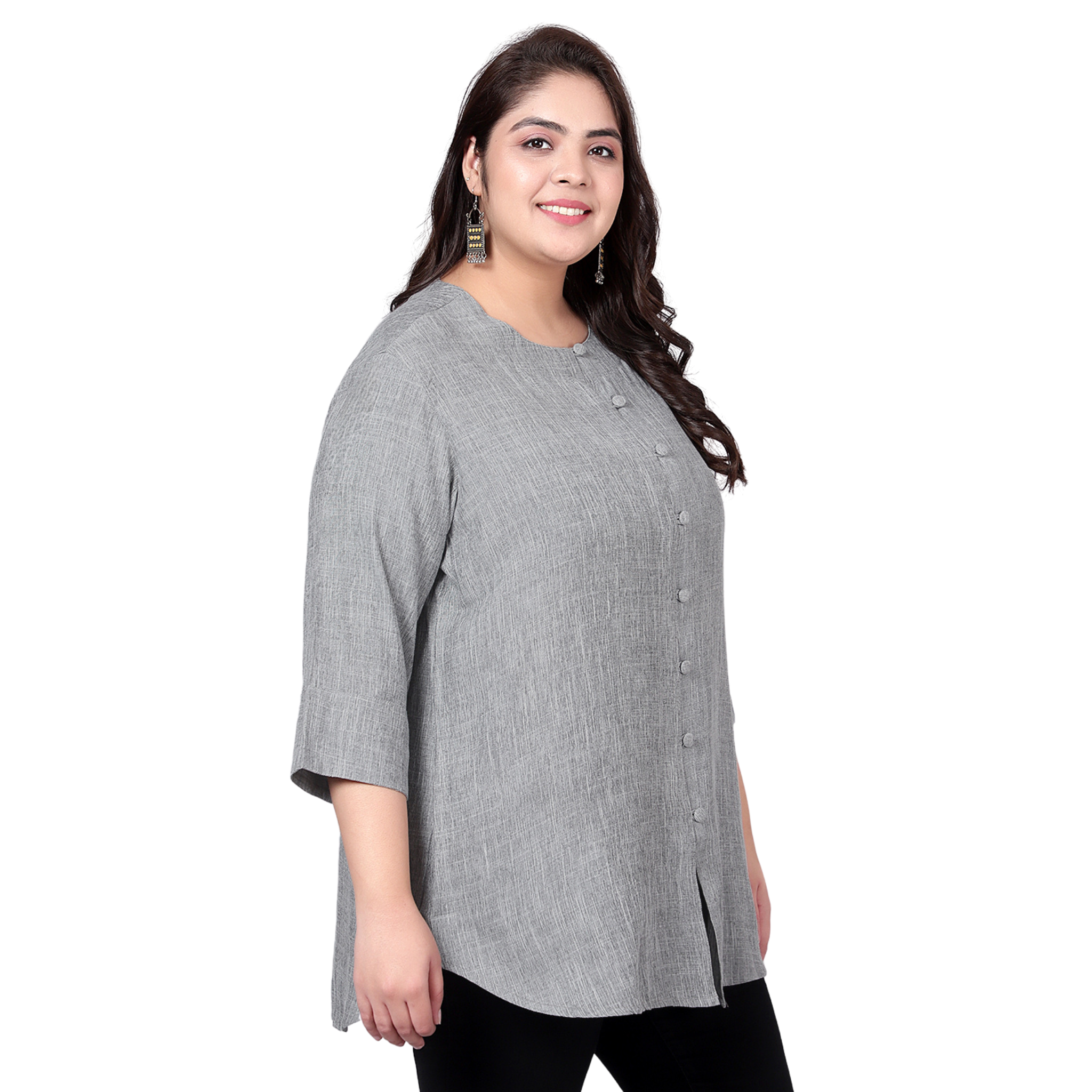 Grey Cotton Linen Plus Size Tunic