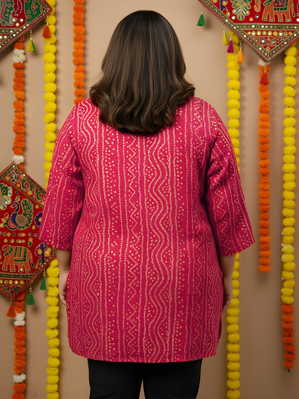 Pink Bandhani Print Plus Size Tunic