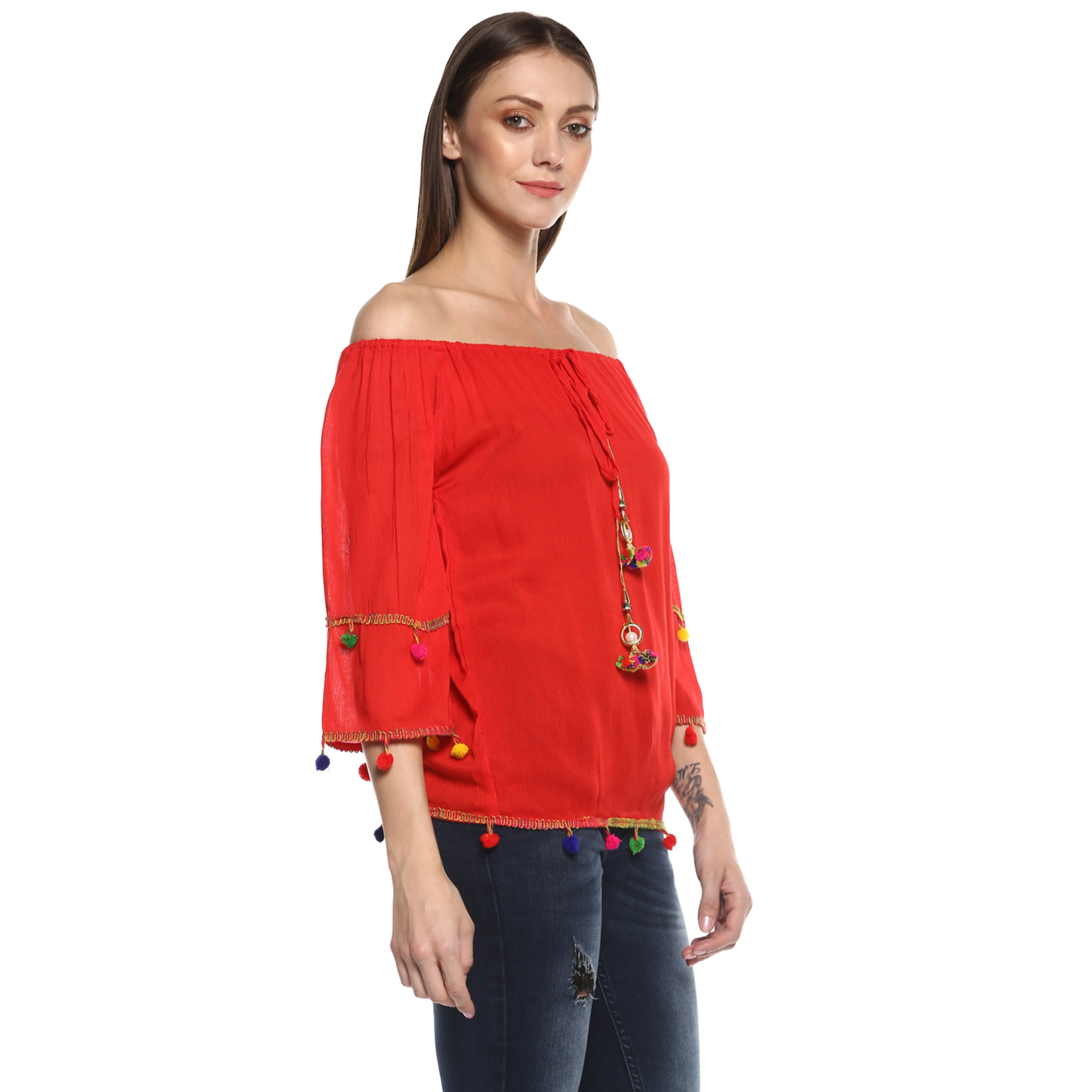 Red Pom Pom Top