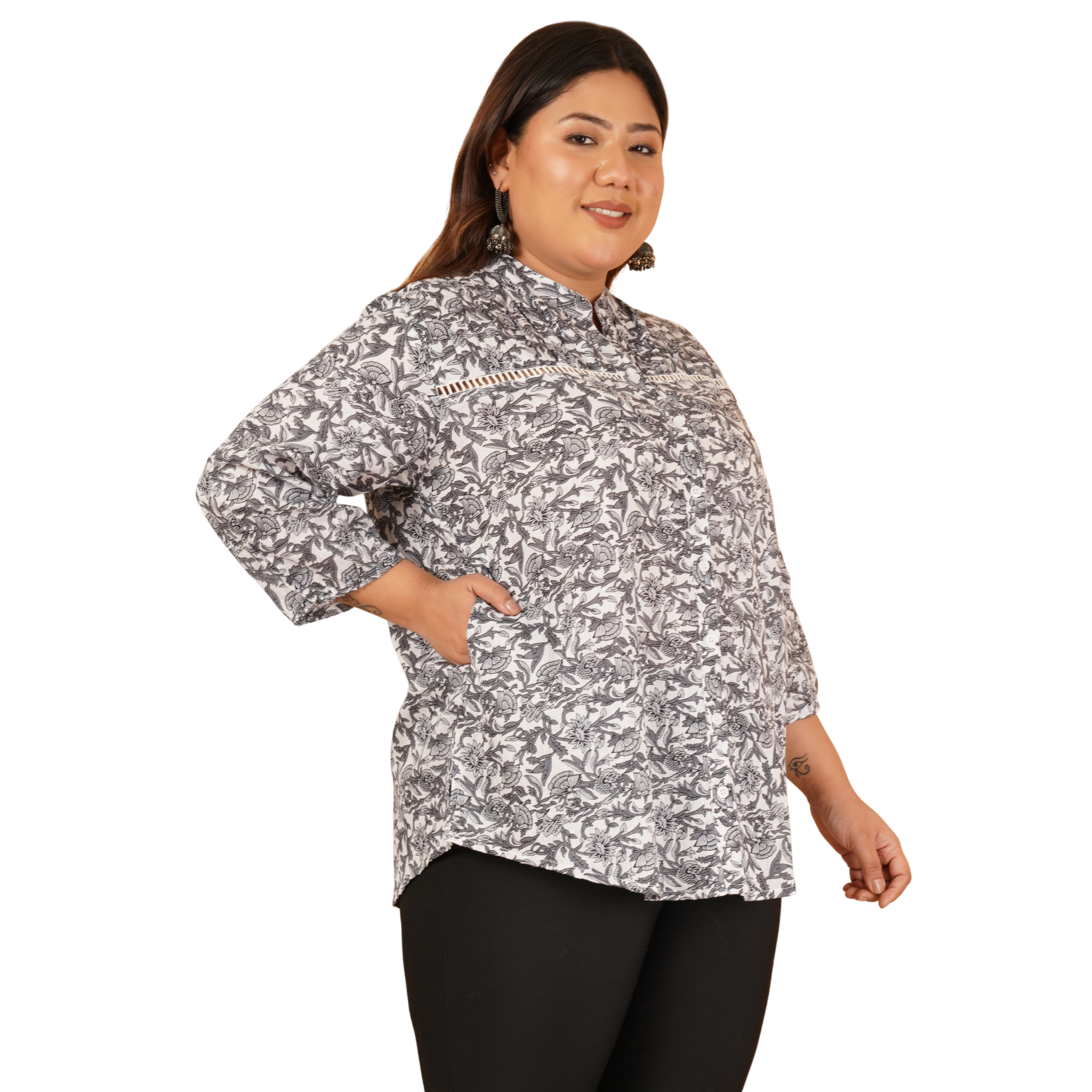 Black and White Plus Size Lace Shirt