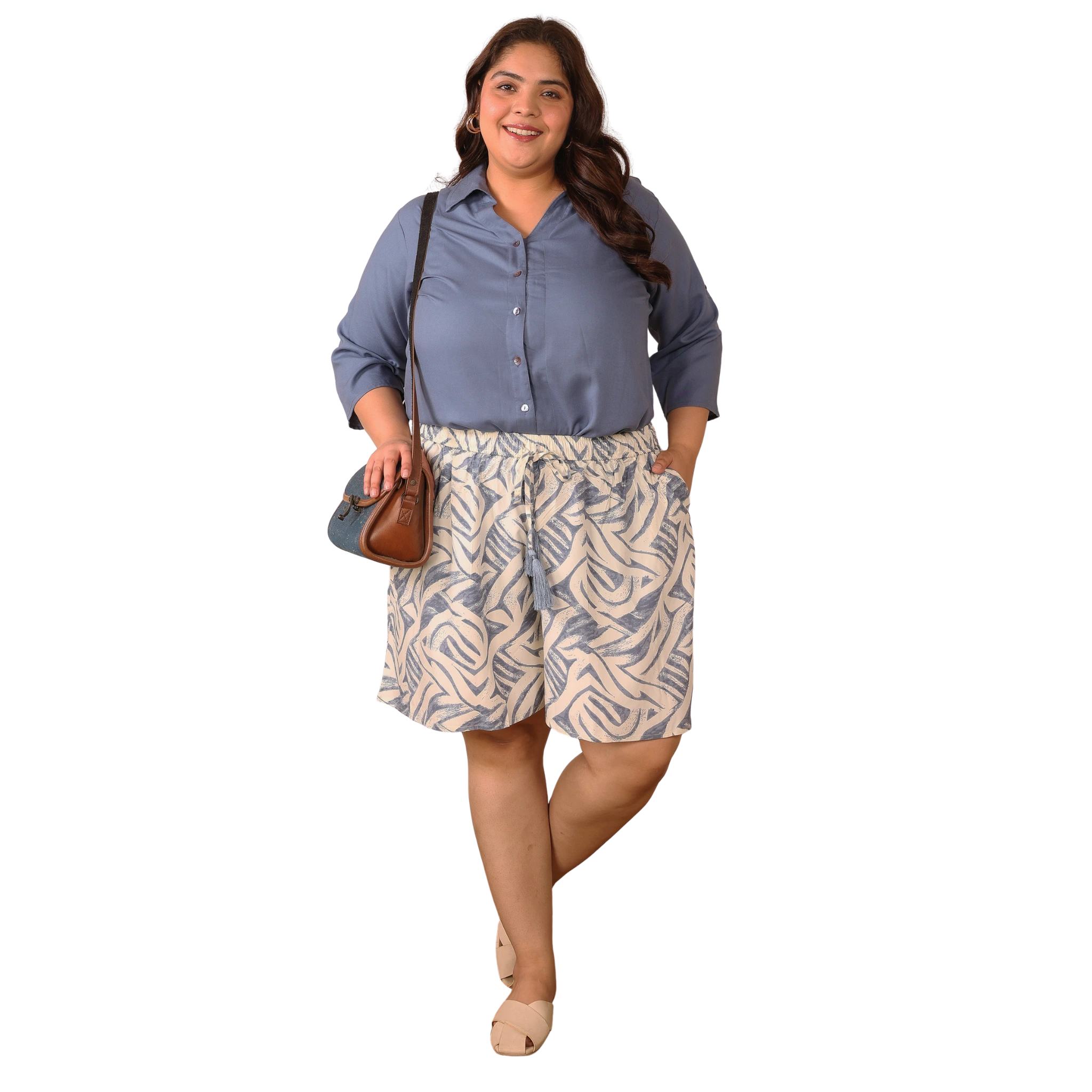 Grey Solid Shirt and Printed Shorts Set