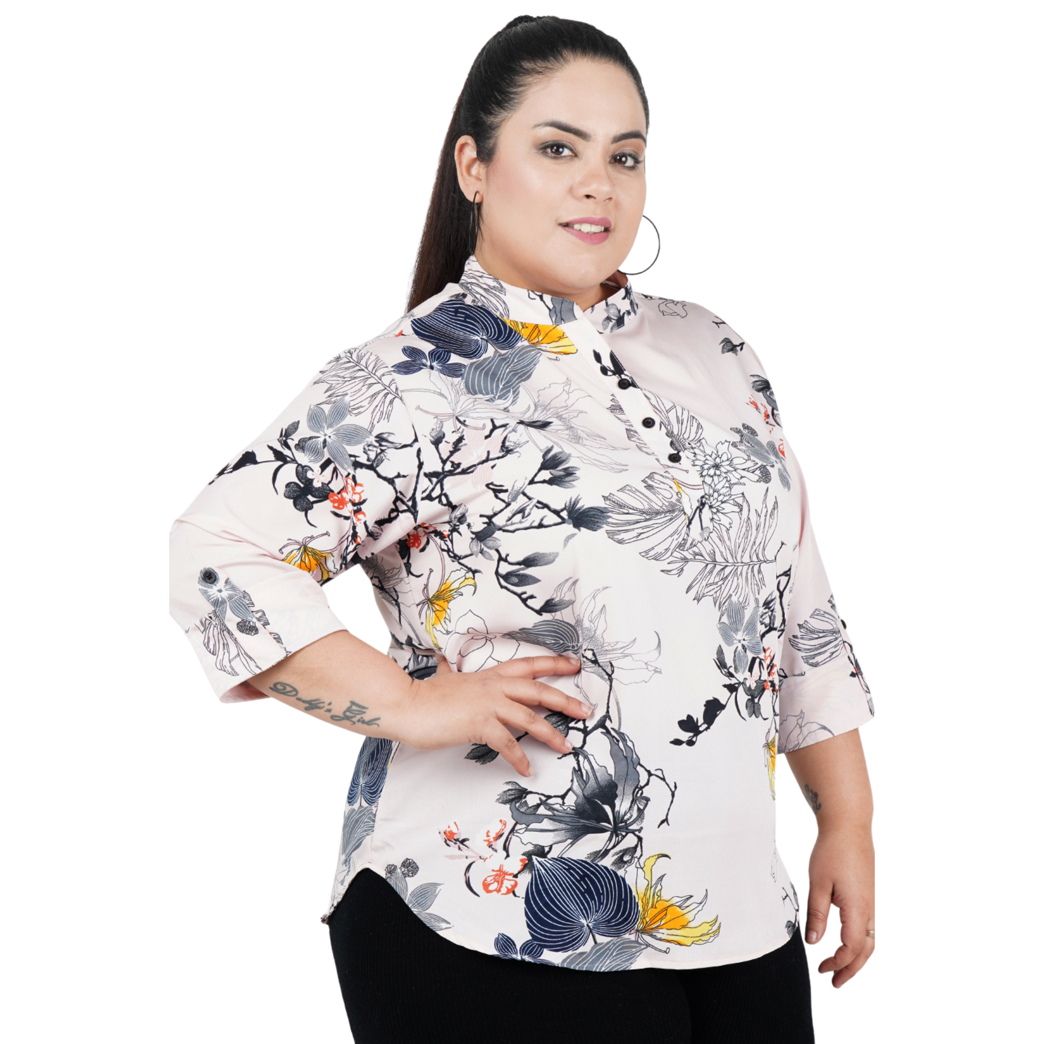 Light Pink Floral Print Plus Size Tunic