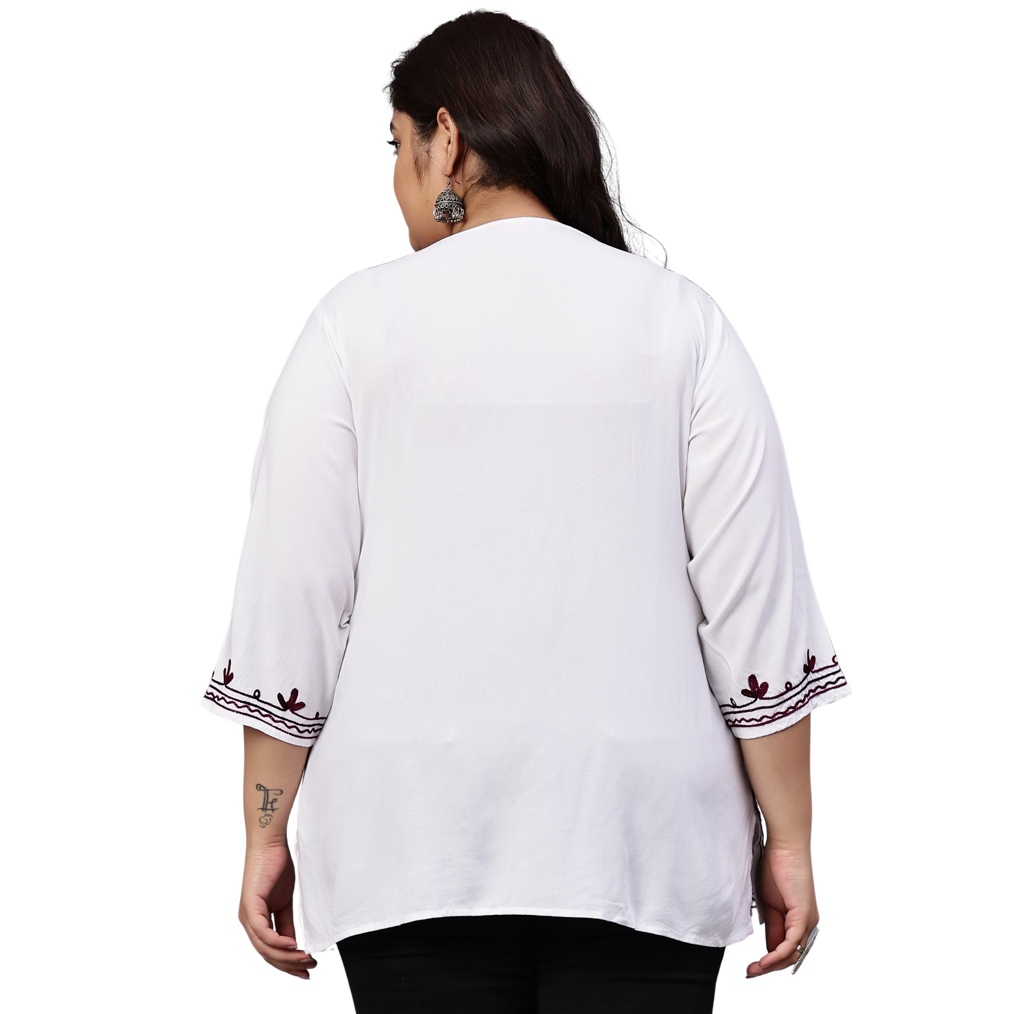 White And Purple Embroidered Plus Size Tunic