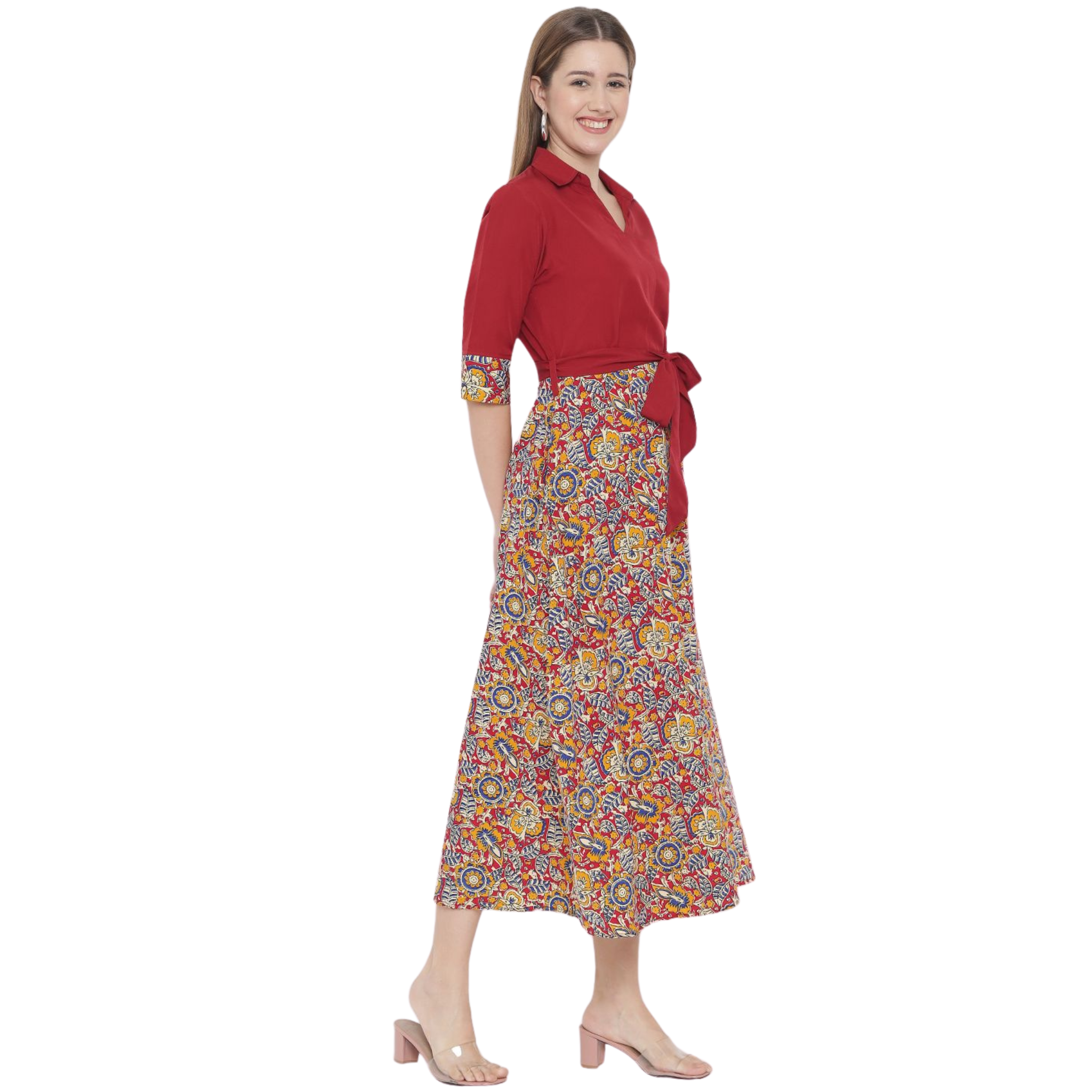 Maroon Abstract Print Dress