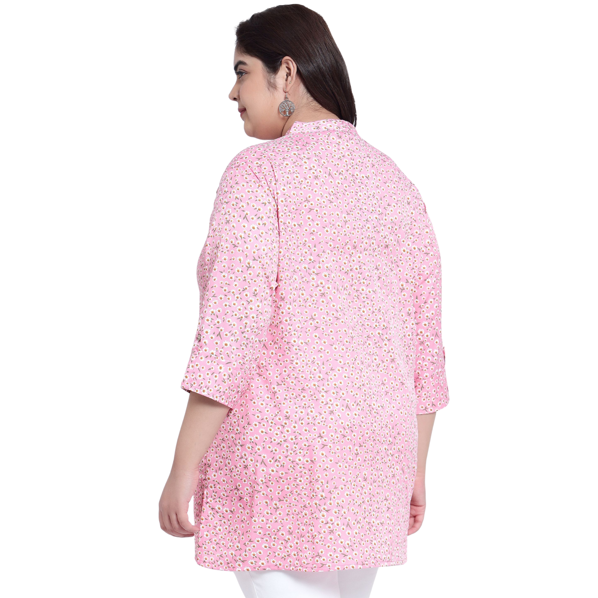 Pink Floral Print Plus Size Tunic
